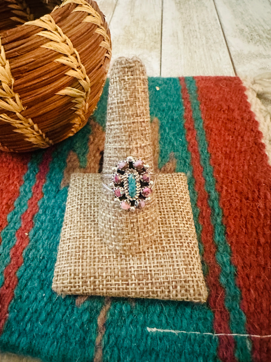 Handcrafted Pink Dream, Turquoise & Sterling Silver Cluster Ring