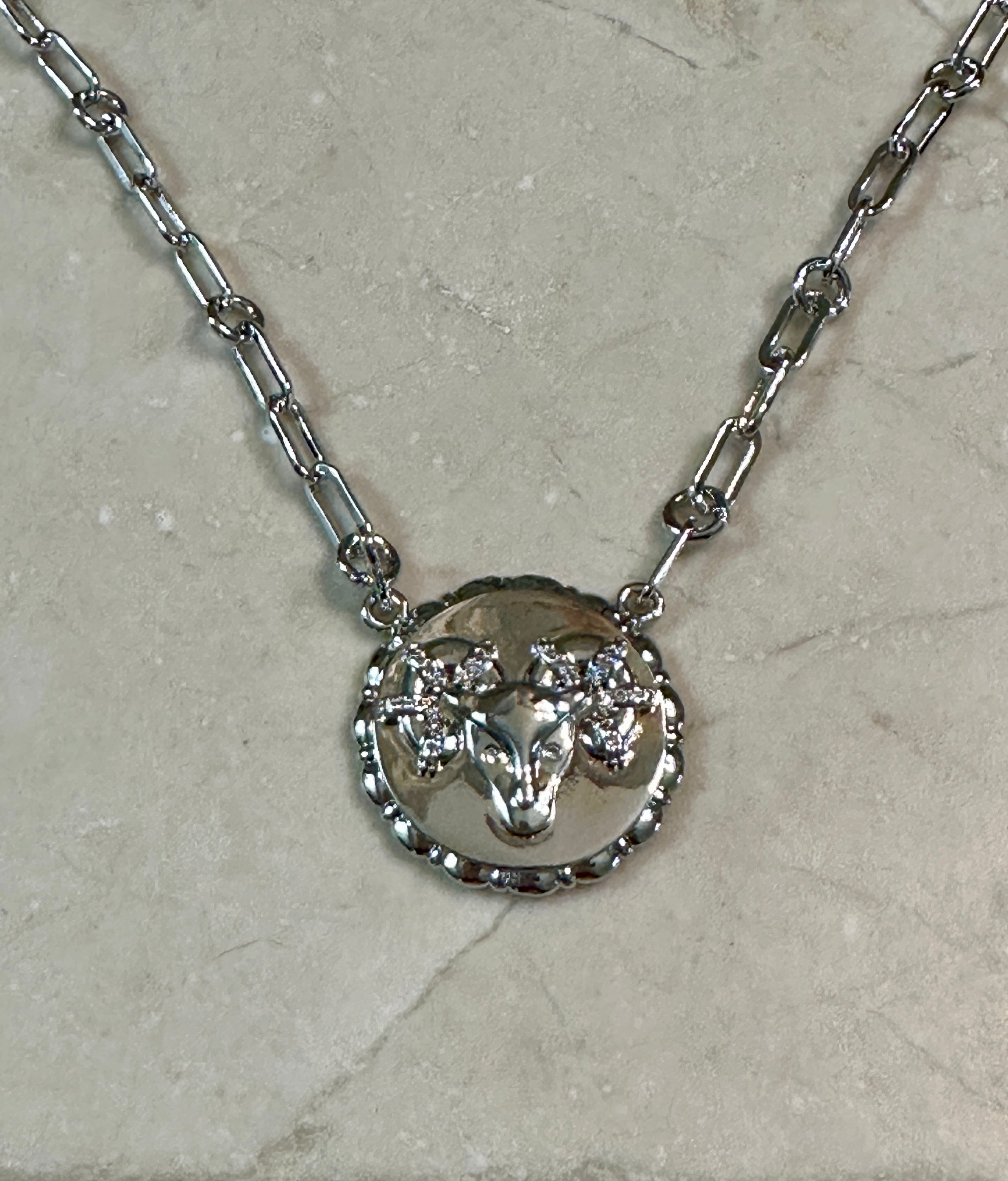 Bold CZ Zodiac Link Aries Necklace