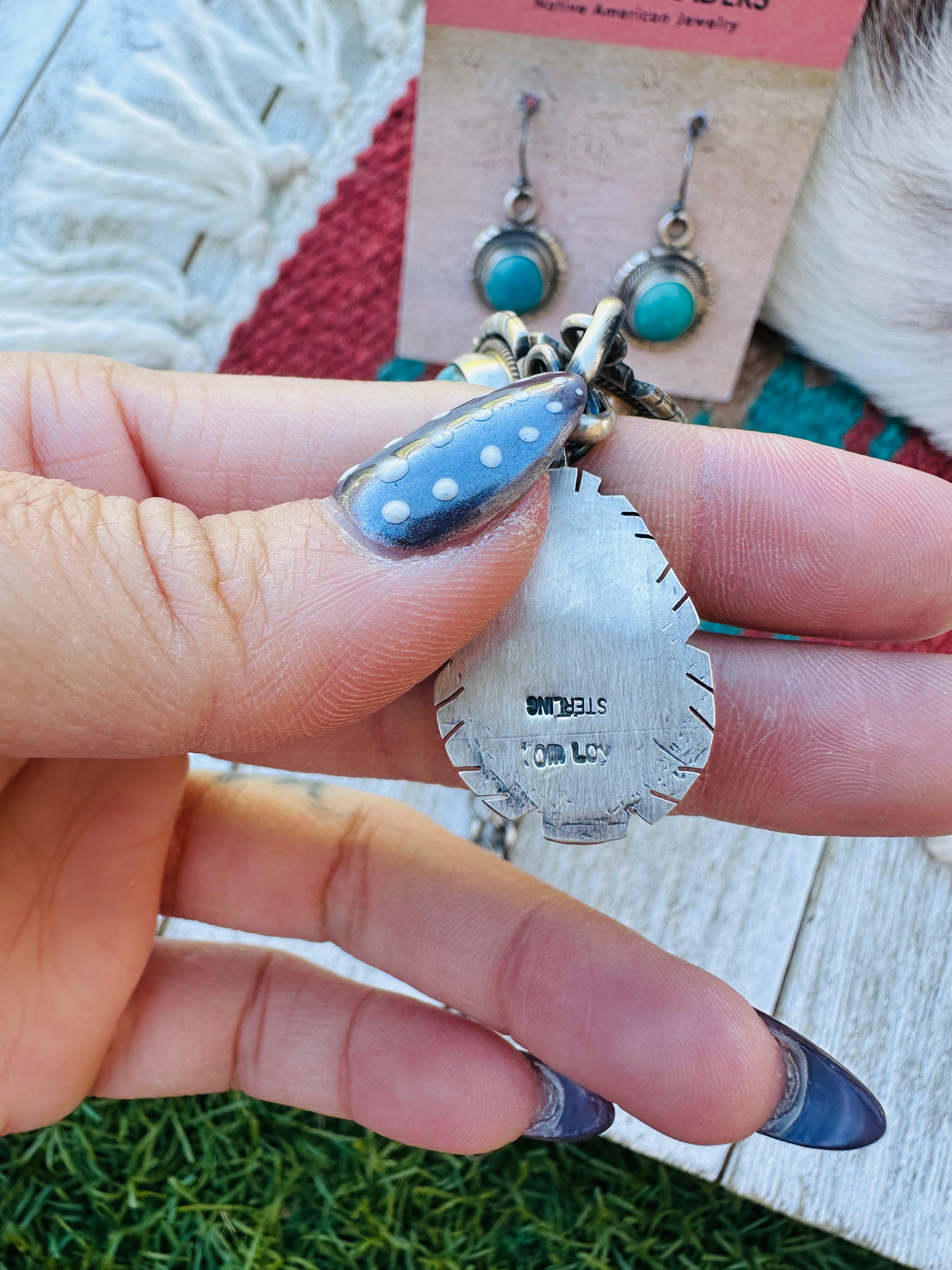 Handcrafted Turquoise & Sterling Silver Necklace and Earring Set