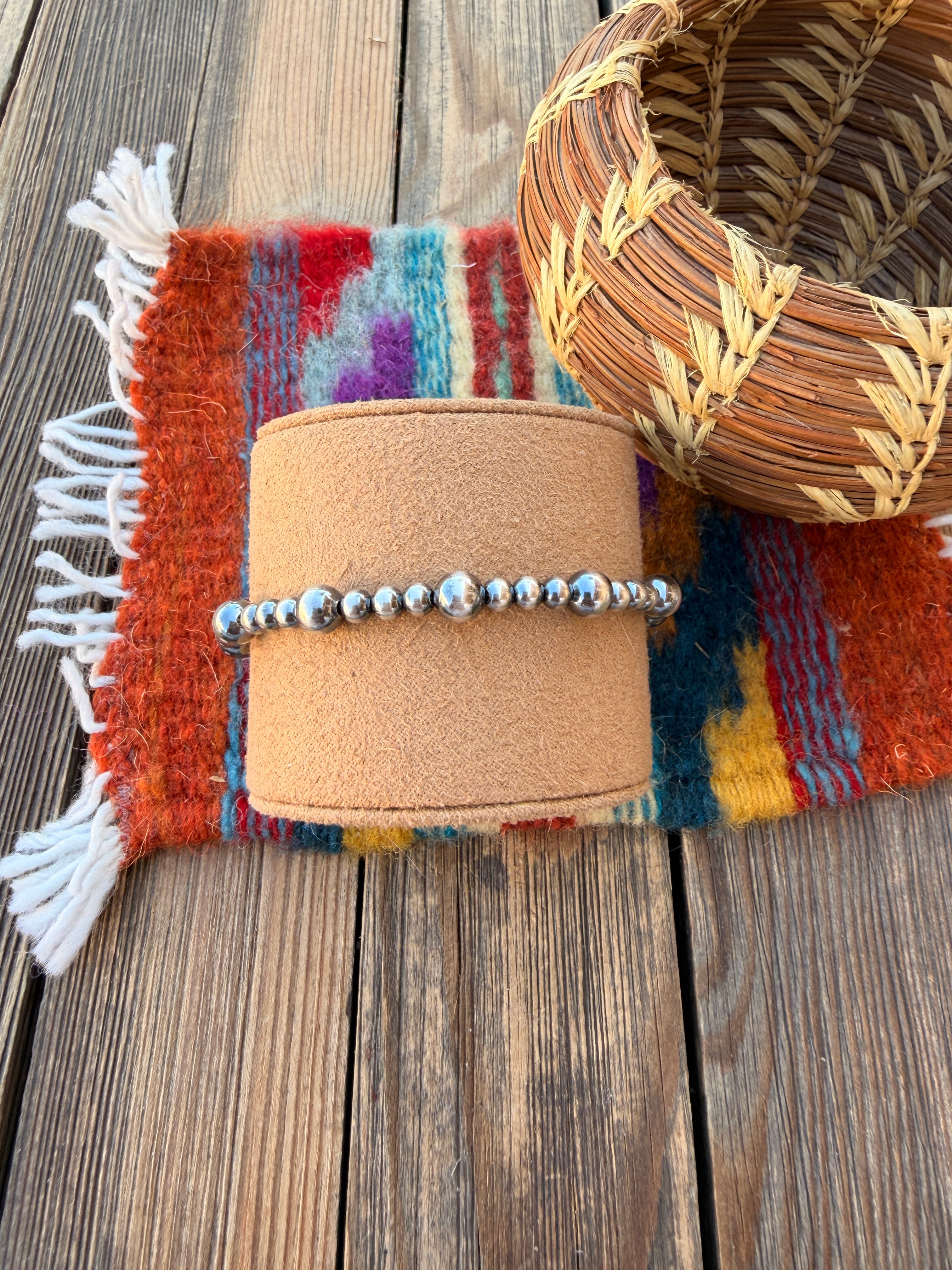 Handcrafted Sterling Silver Pearl Beaded Stretch Bracelet