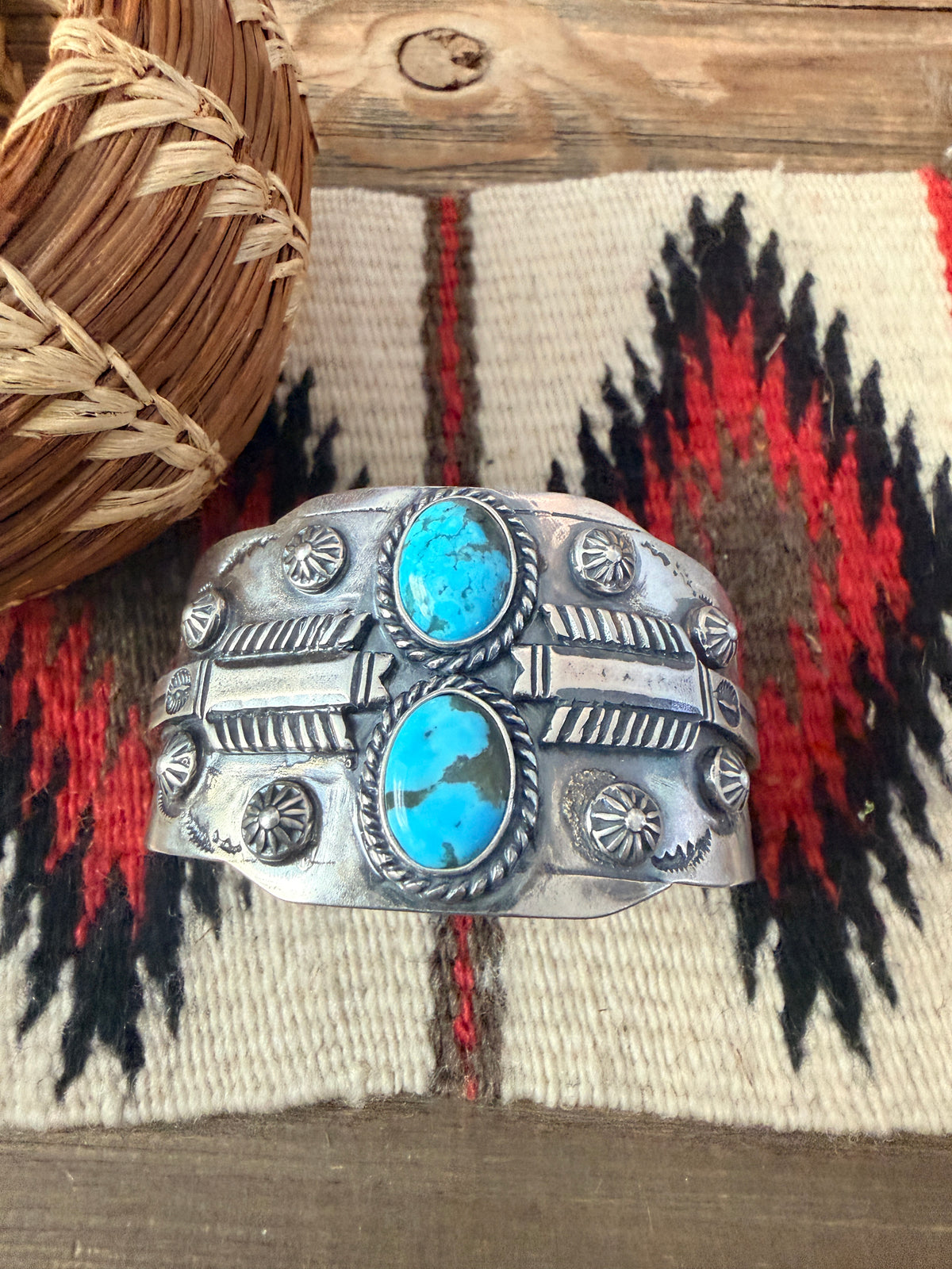 Handcrafted Turquoise & Sterling Silver Arrow Cuff Bracelet by Larry Kaye