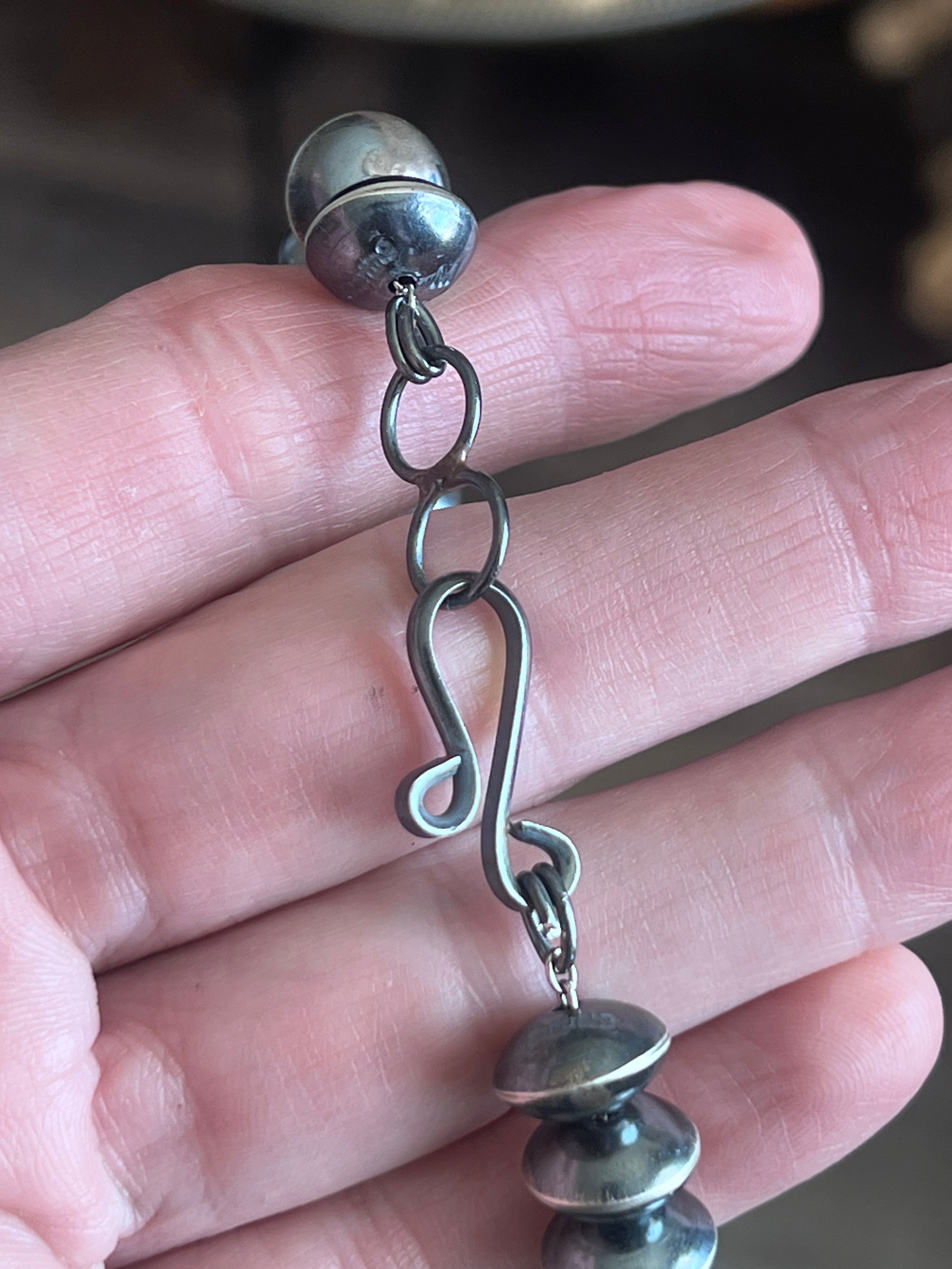 Handcrafted 11mm Sterling Silver Saucer Pearl Bead Necklace by Michelle Jameson, 23-1/2 inches