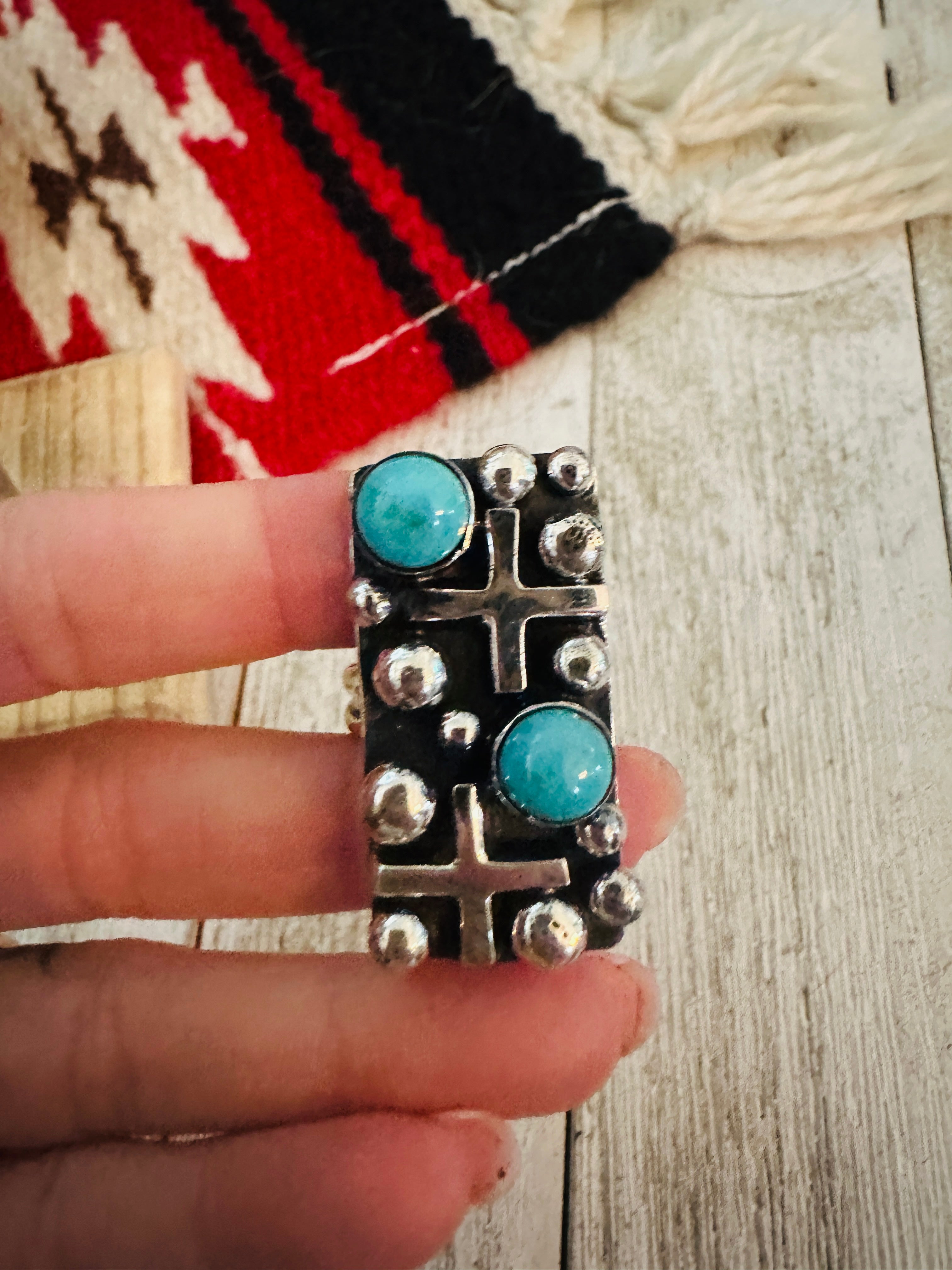 Handcrafted Turquoise & Sterling Silver Cross Ring Chimney Butte