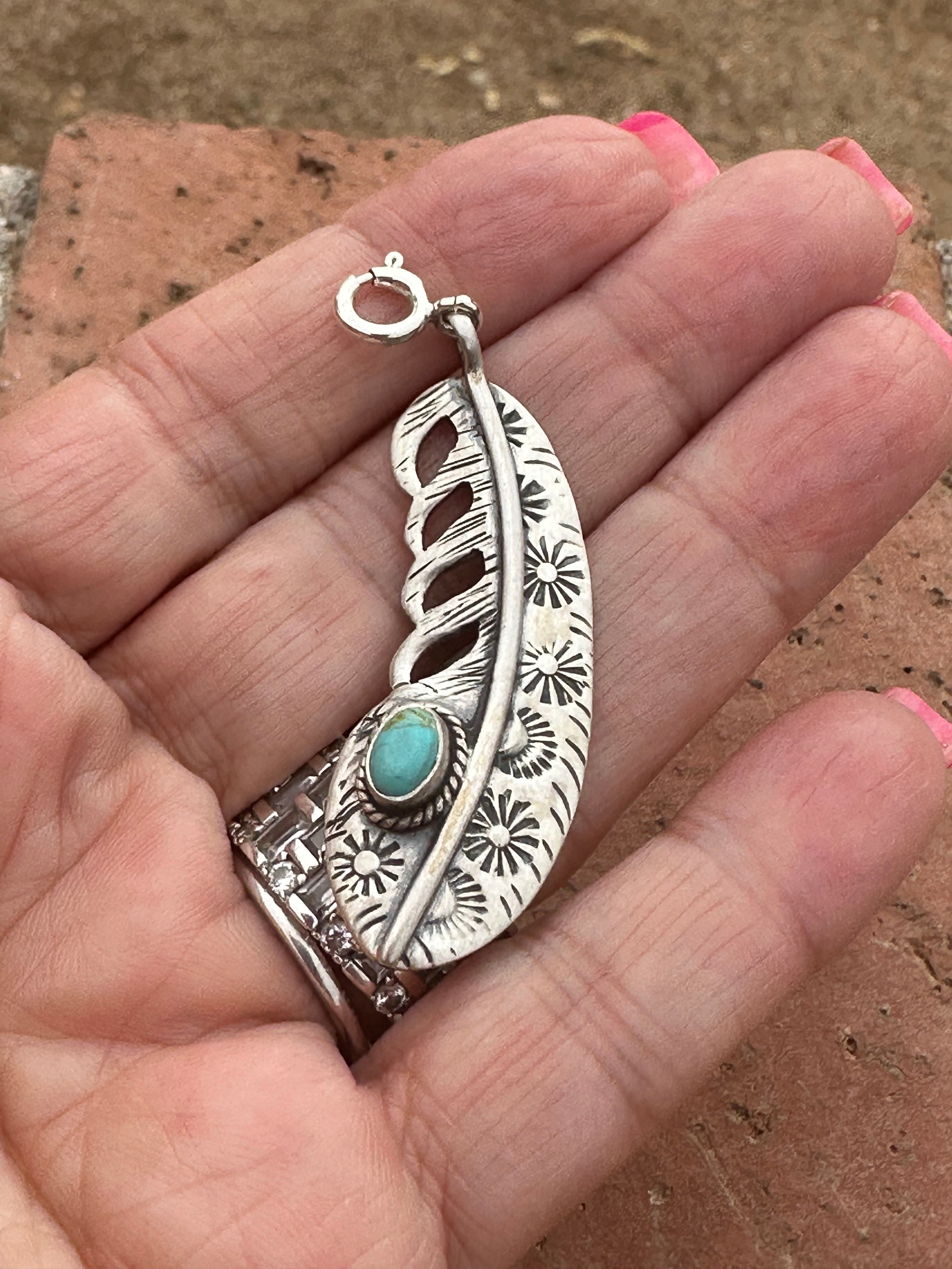 Sterling Silver Turquoise Feather Charm