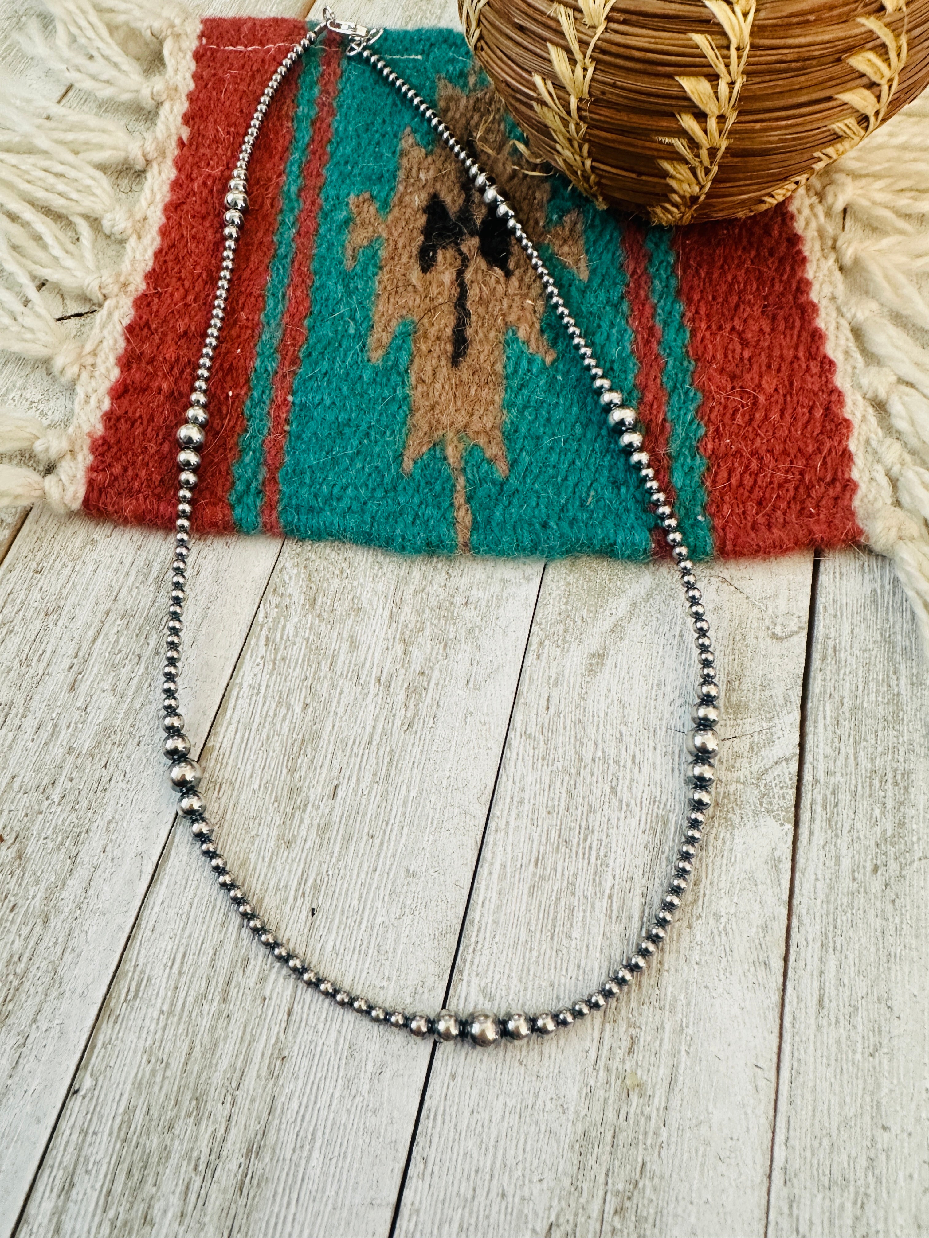 Handcrafted Sterling Silver Pearl Beaded 22” Necklace