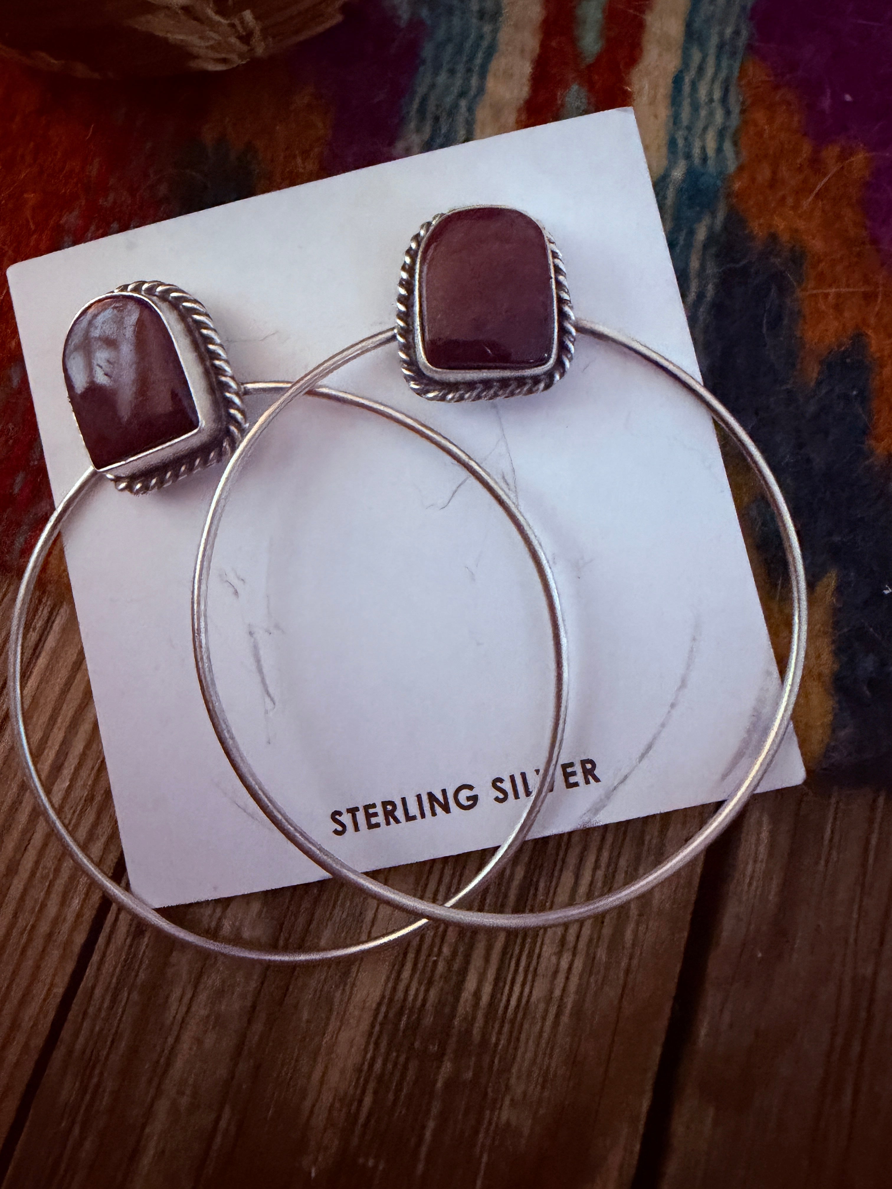 Handcrafted Purple Spiny and Sterling Silver Dangle Hoop Earrings by Elouise Kee