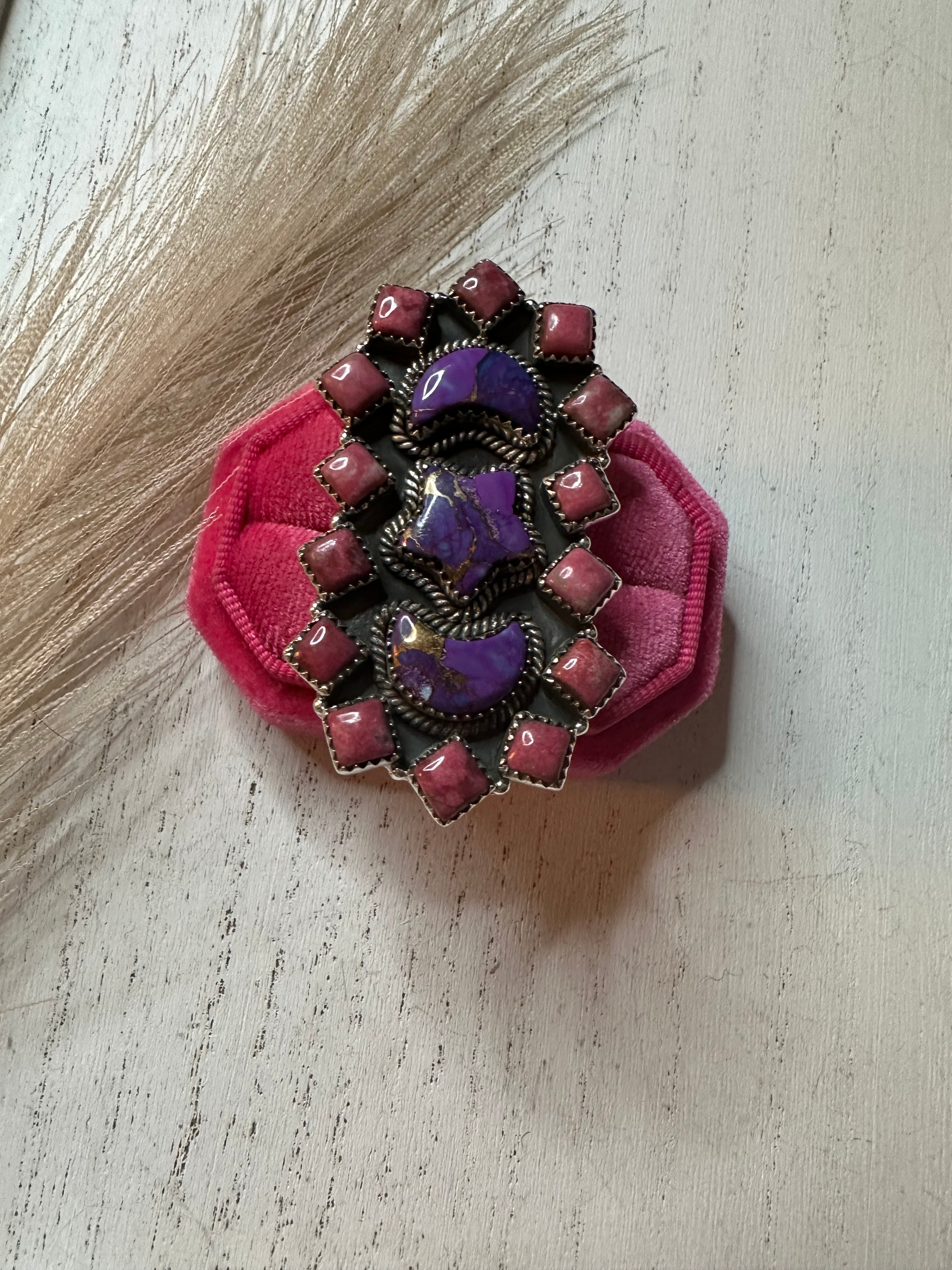 “Nizhoni Moon Star” Pink & Purple Mohave & Sterling Silver Adjustable Ring