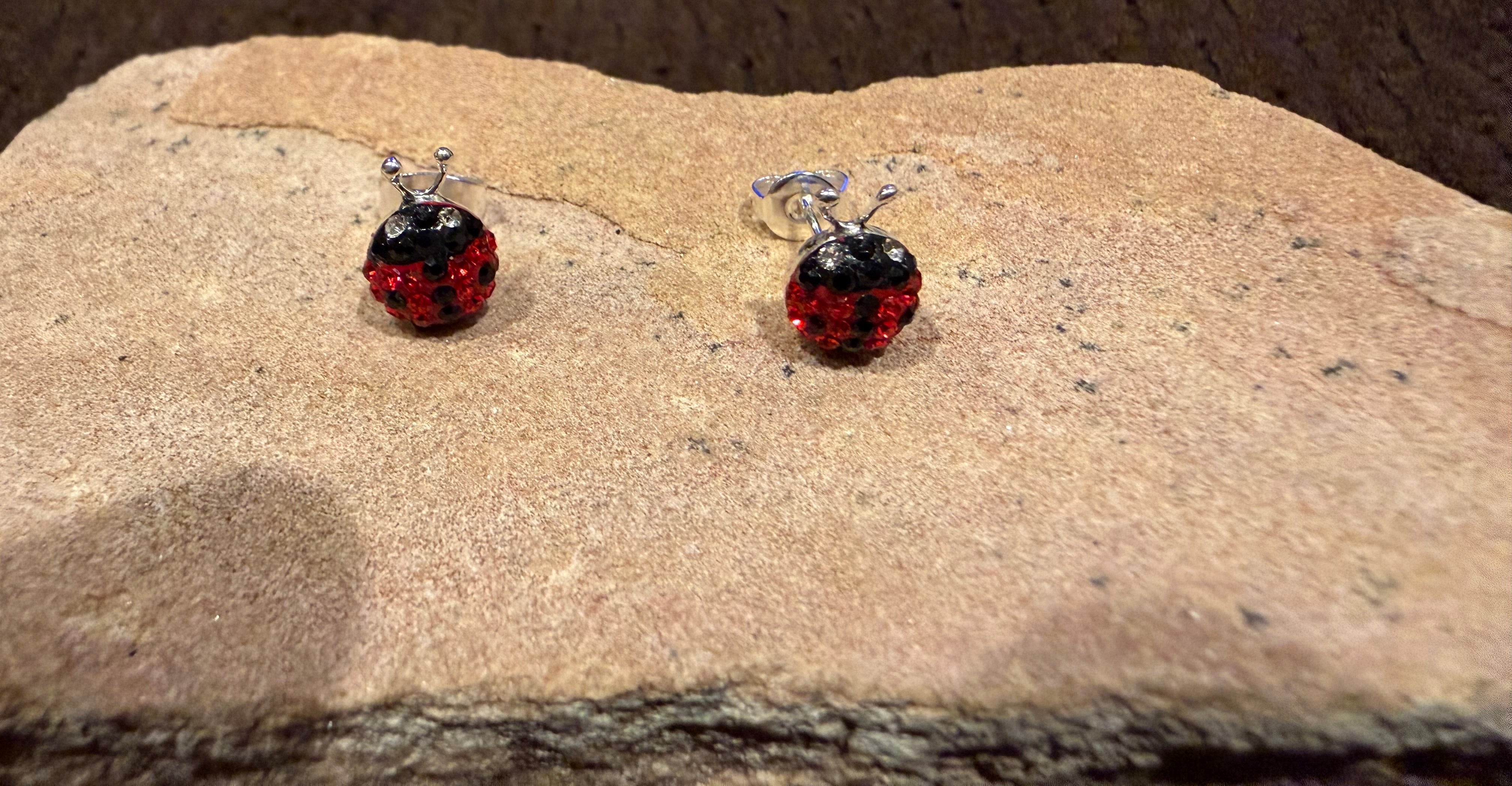 Ladybug CZ Sterling Silver Stud Earrings