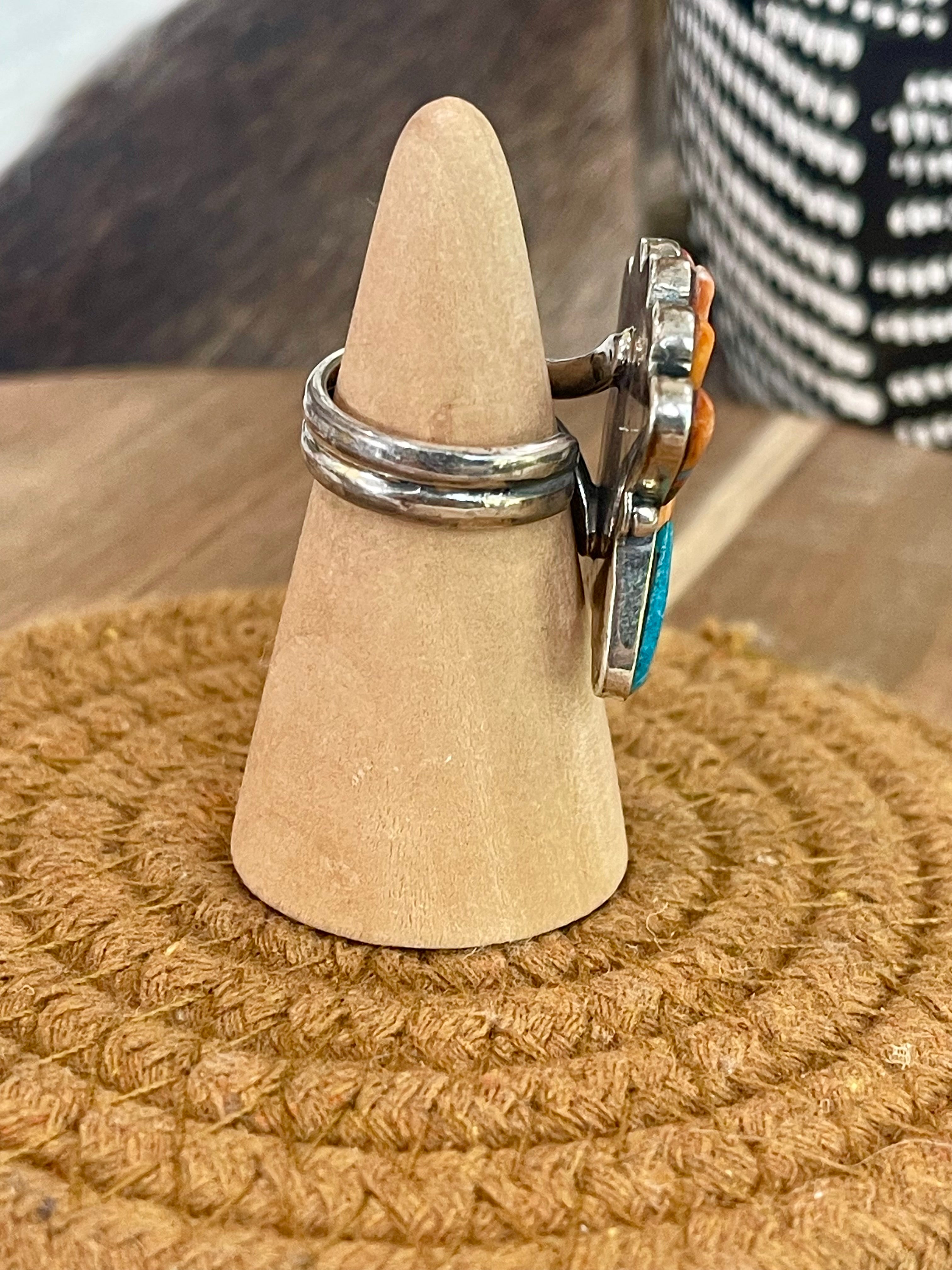 Handmade Sterling Silver & Multi Stone Sunface Adjustable Ring