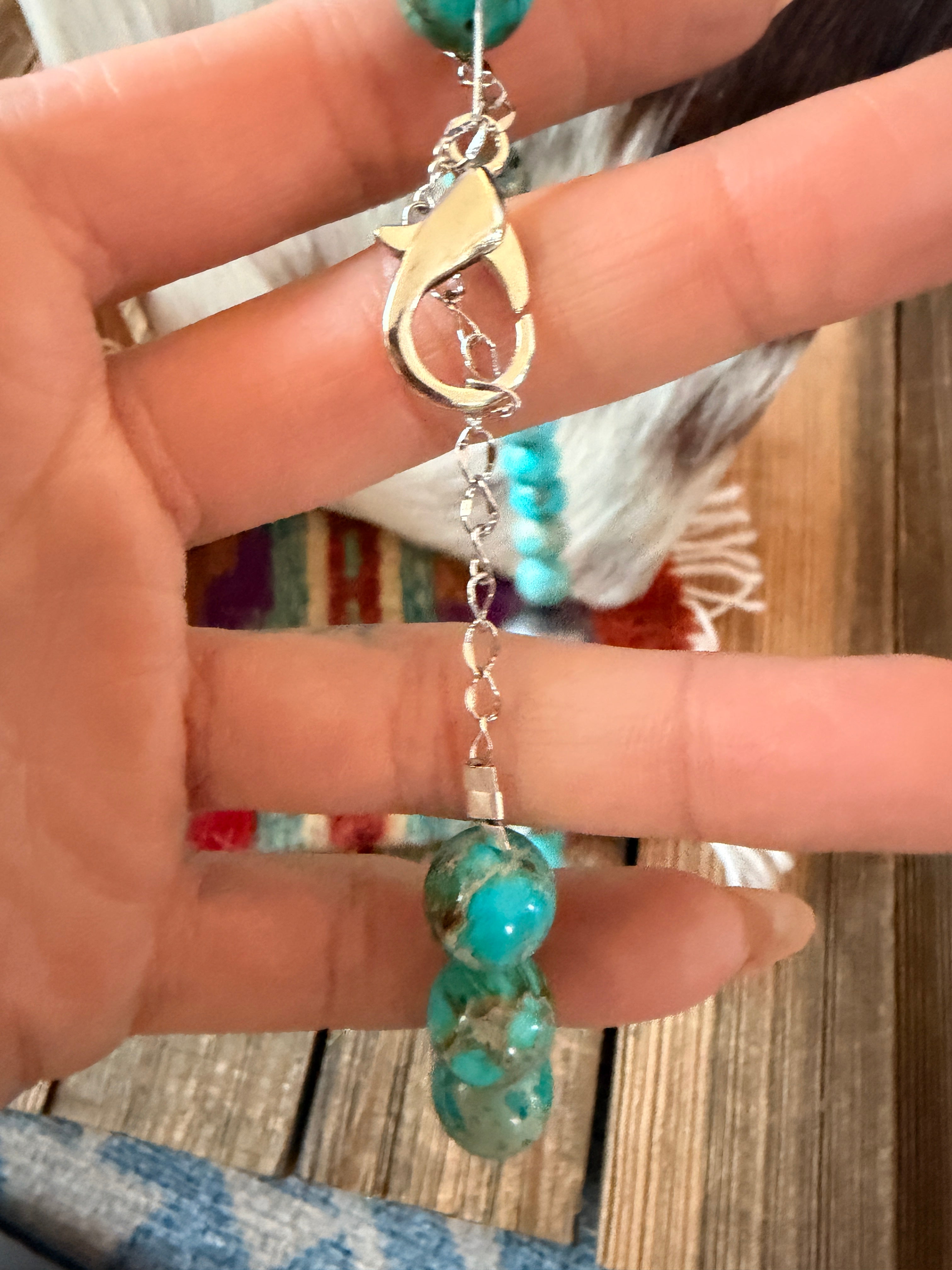 Handcrafted Turquoise & Sterling Silver Beaded 14” Necklace
