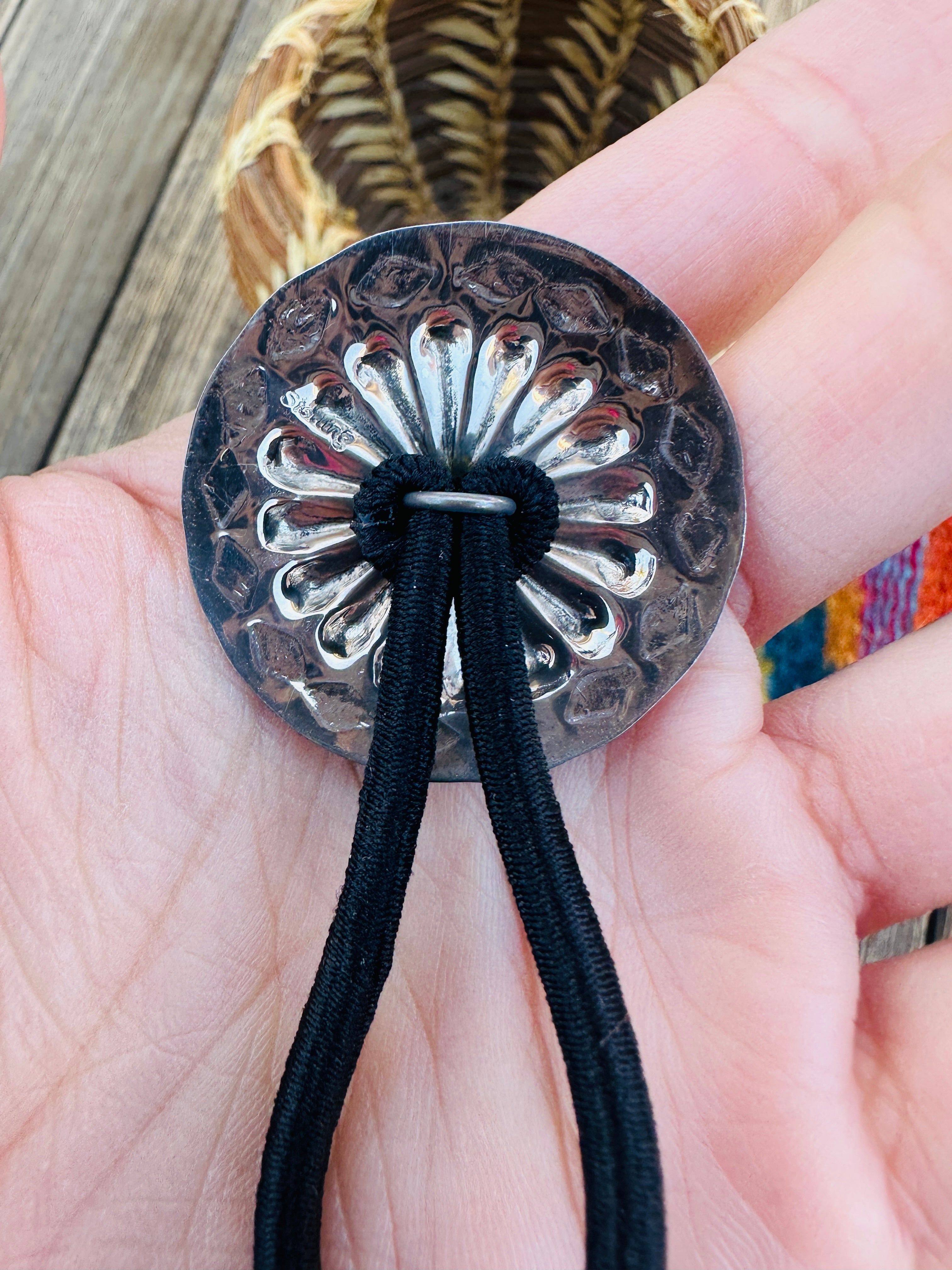 Handcrafted Sterling Silver Concho Hair Tieo