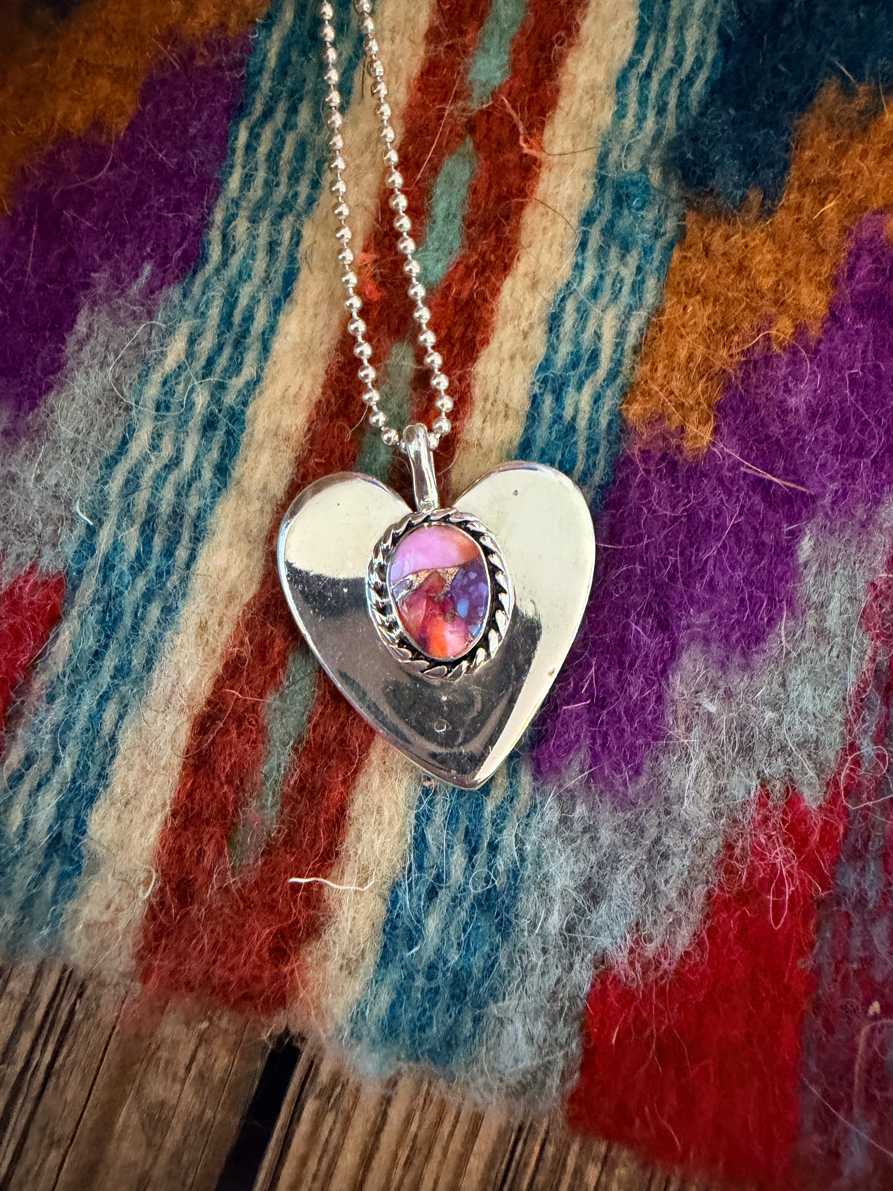 Handcrafted Sterling Silver & Pink Dream Mojave Heart Pendant by Josep