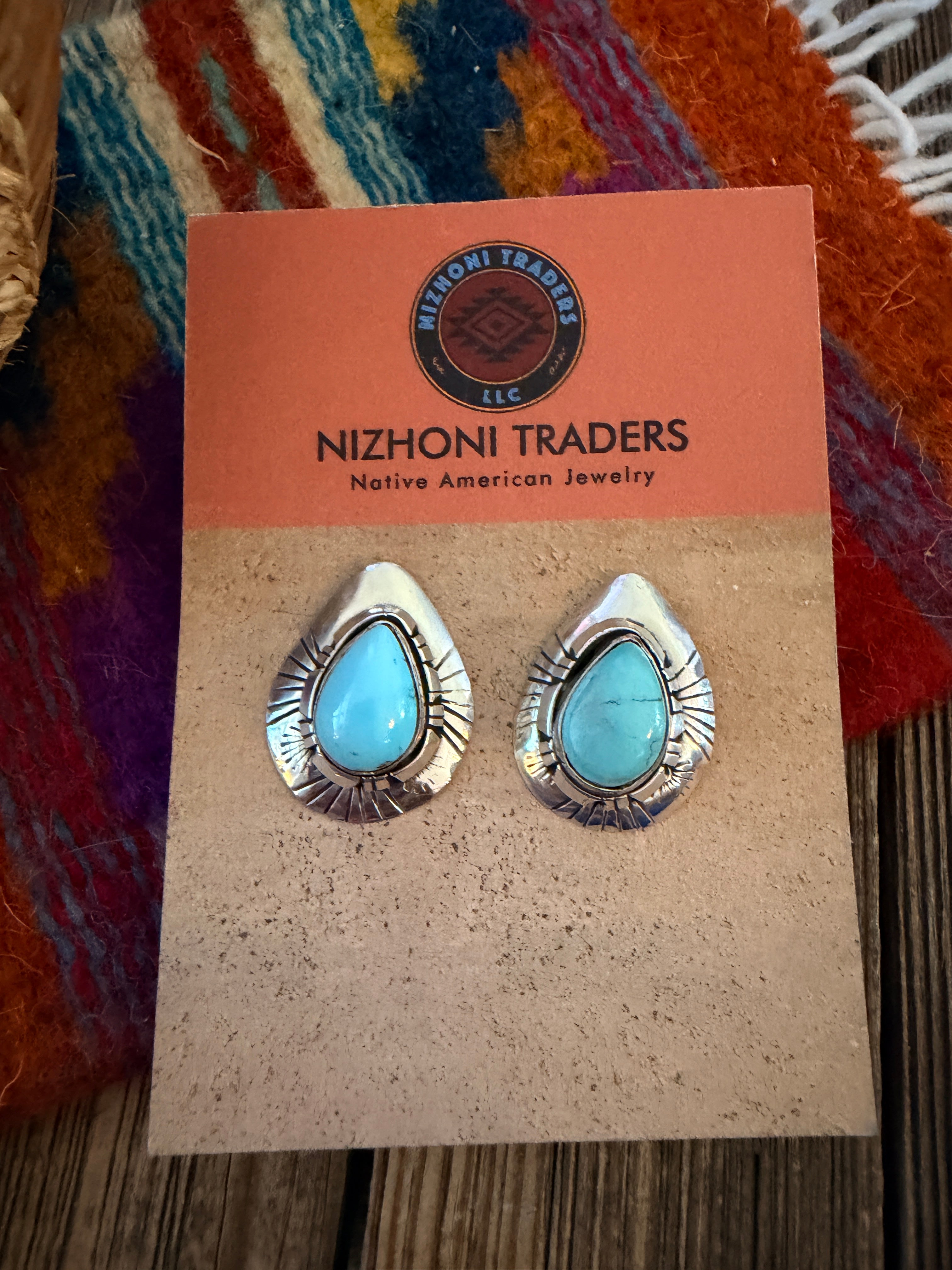 Handcrafted Turquoise & Sterling Silver Teardrop Post Earrings