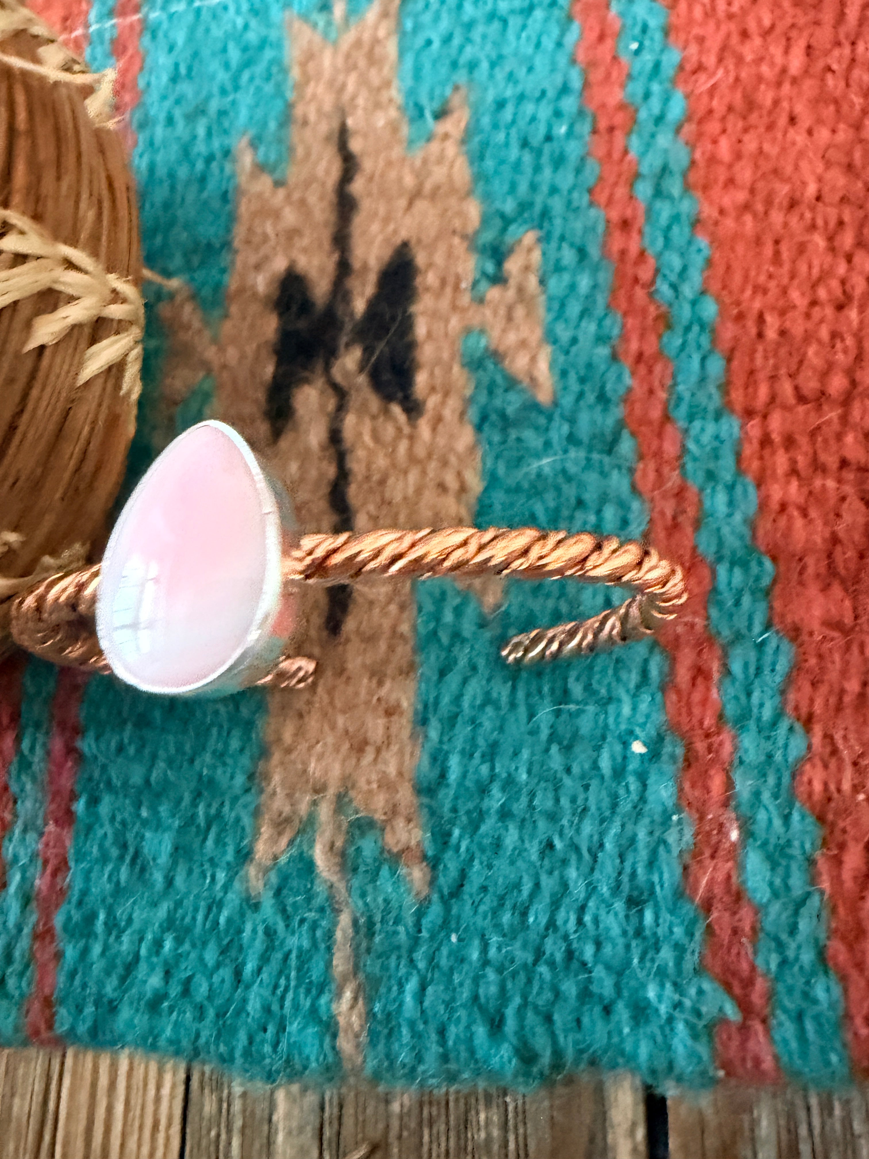 Handcrafted Queen Pink Conch & Copper Twisted Cuff Bracelet by Julia Etsitty