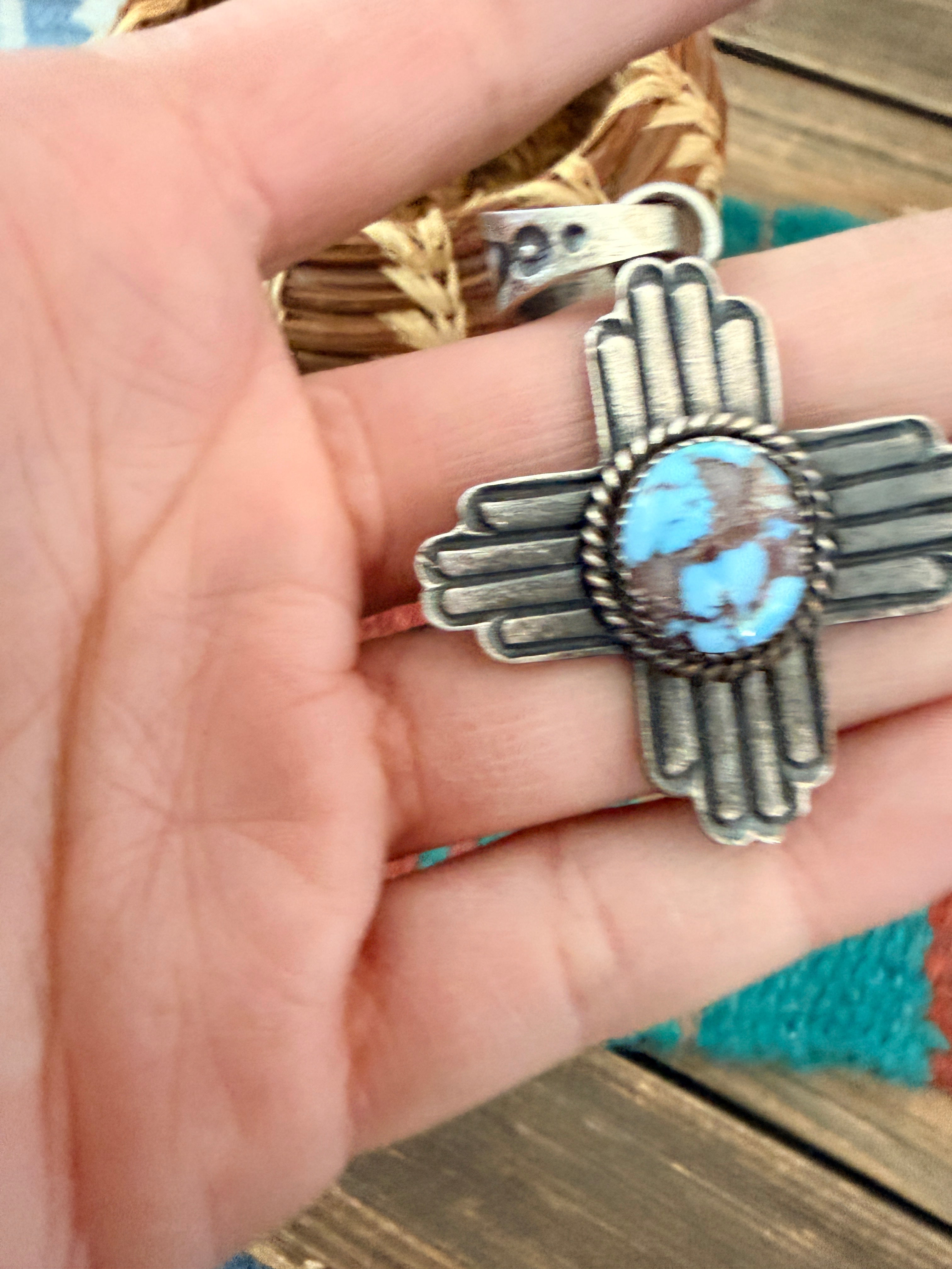 Handcrafted Sterling Silver & Golden Hills Turquoise Cross Pendant by Kevin Billah