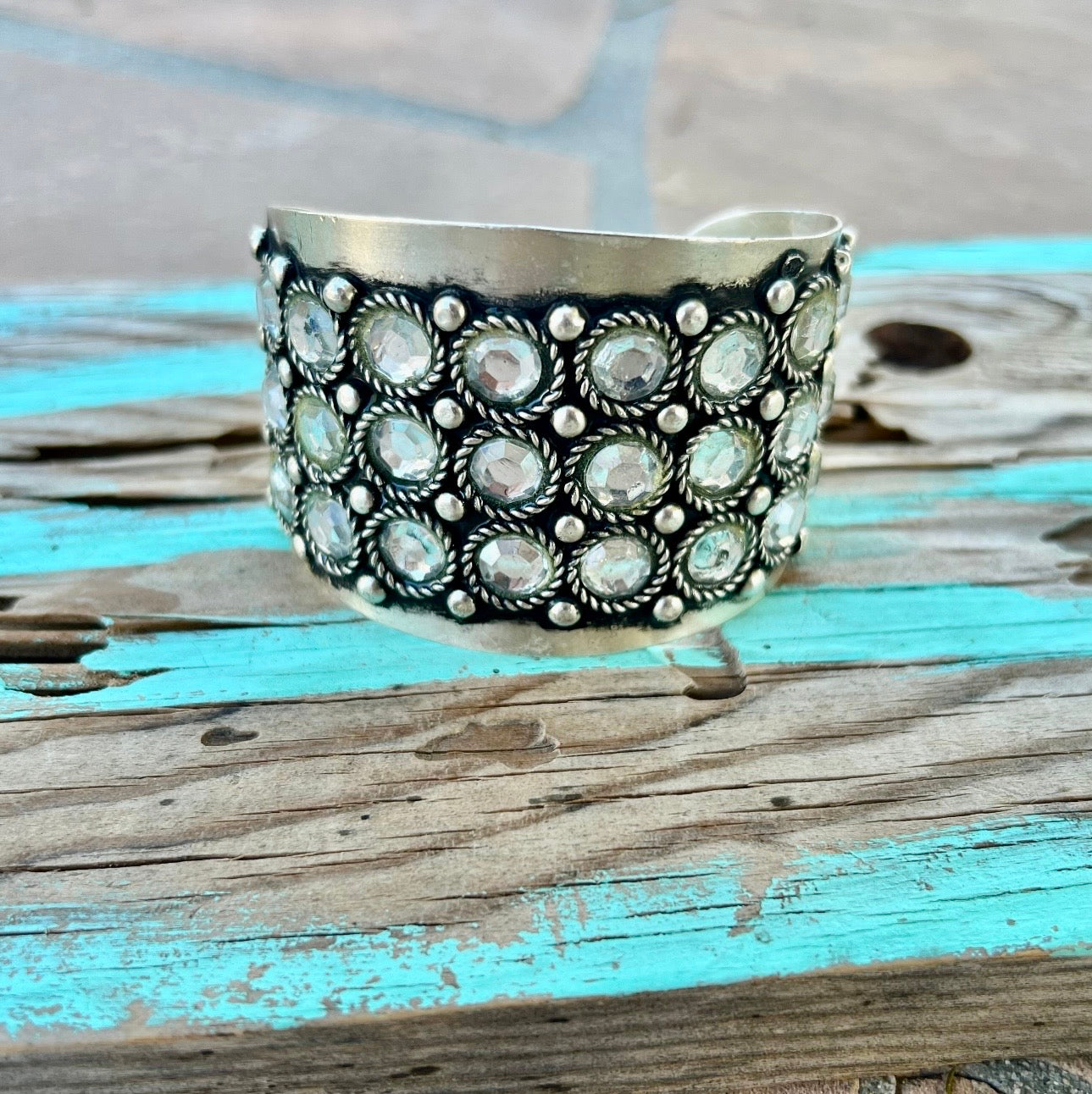 Silver-Plated Brass CZ Cuff Bracelet