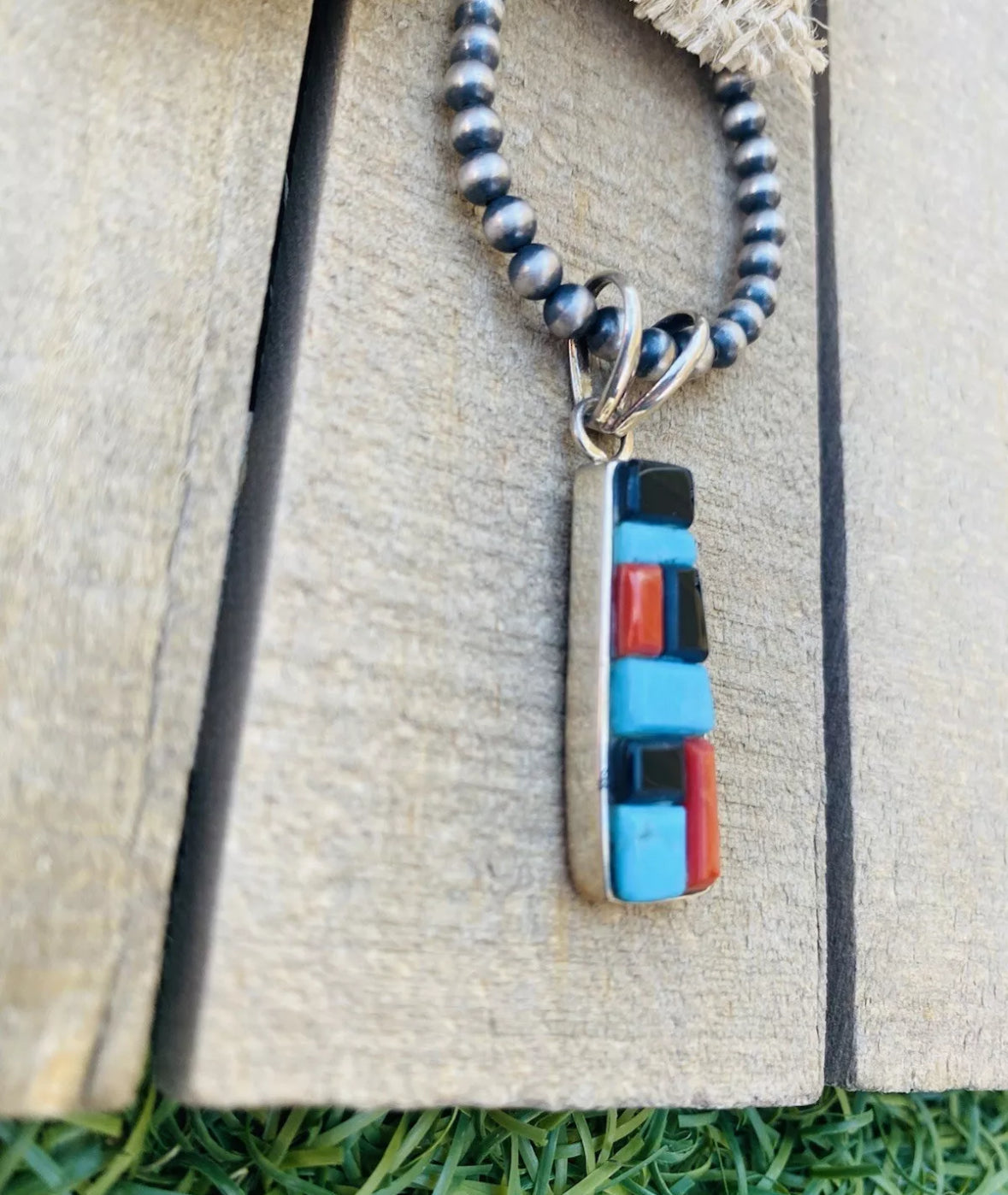 Navajo Multi Stone & Sterling Silver Inlay Pendant