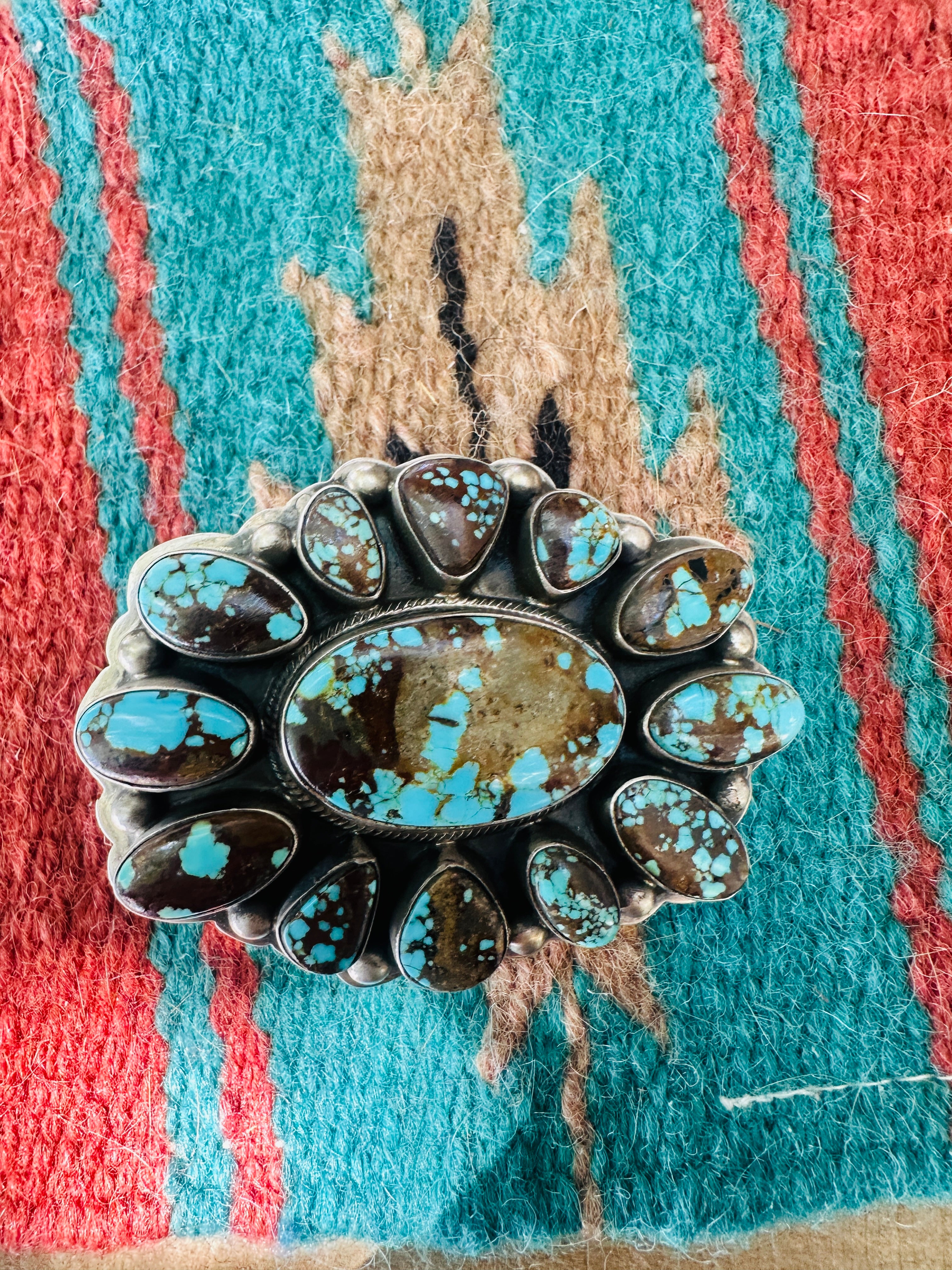 Handcrafted Turquoise & Sterling Silver Cluster Belt Buckle by Kathleen Livingston