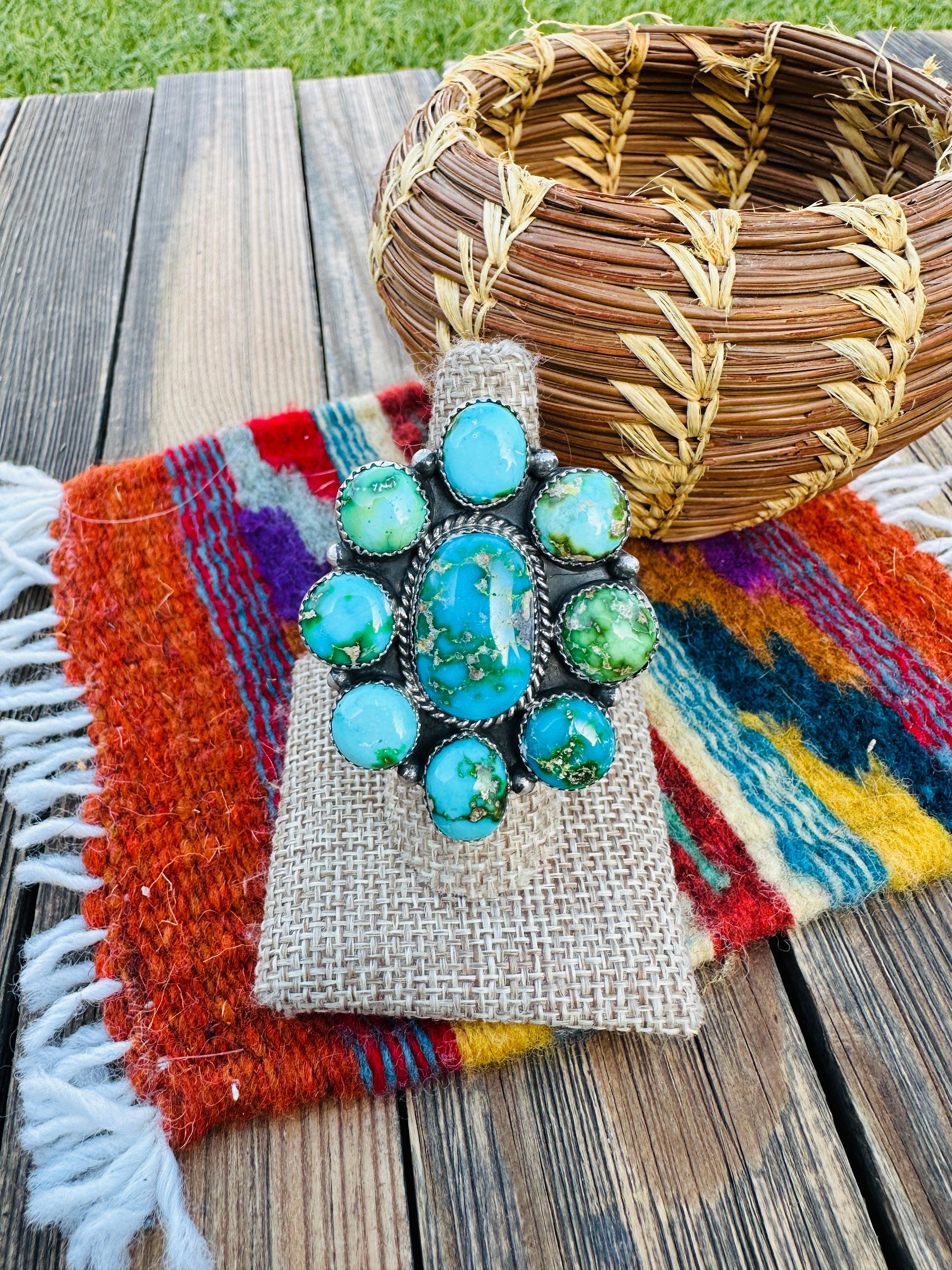 Handcrafted Sonoran Mountain Turquoise & Sterling Silver Adjustable Cluster Ring