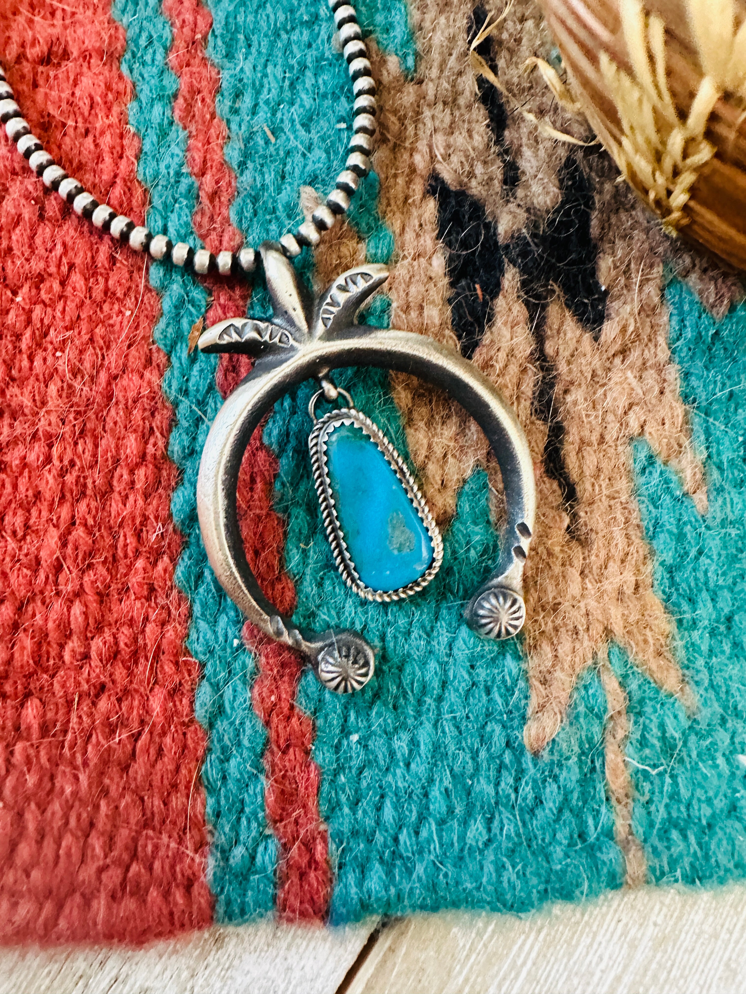 Handcrafted Sterling Silver Turquoise Naja Pendant by Martha Cayatin