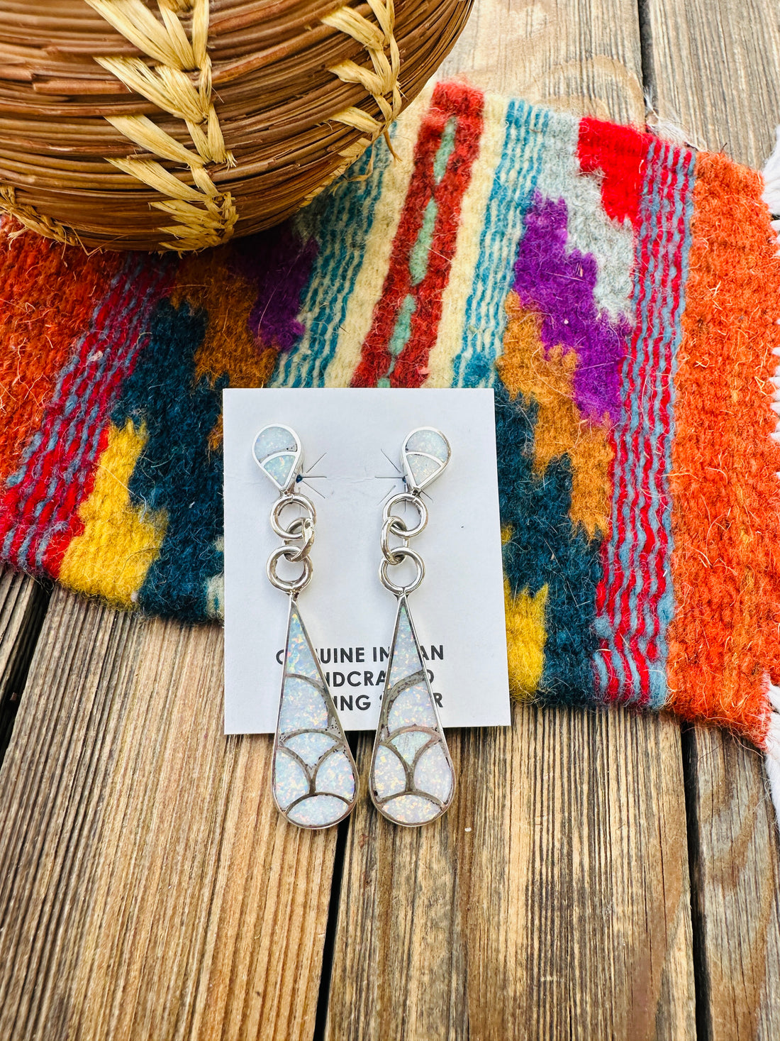 Handcrafted Opal & Sterling Silver Inlay Teardrop Dangle Earrings