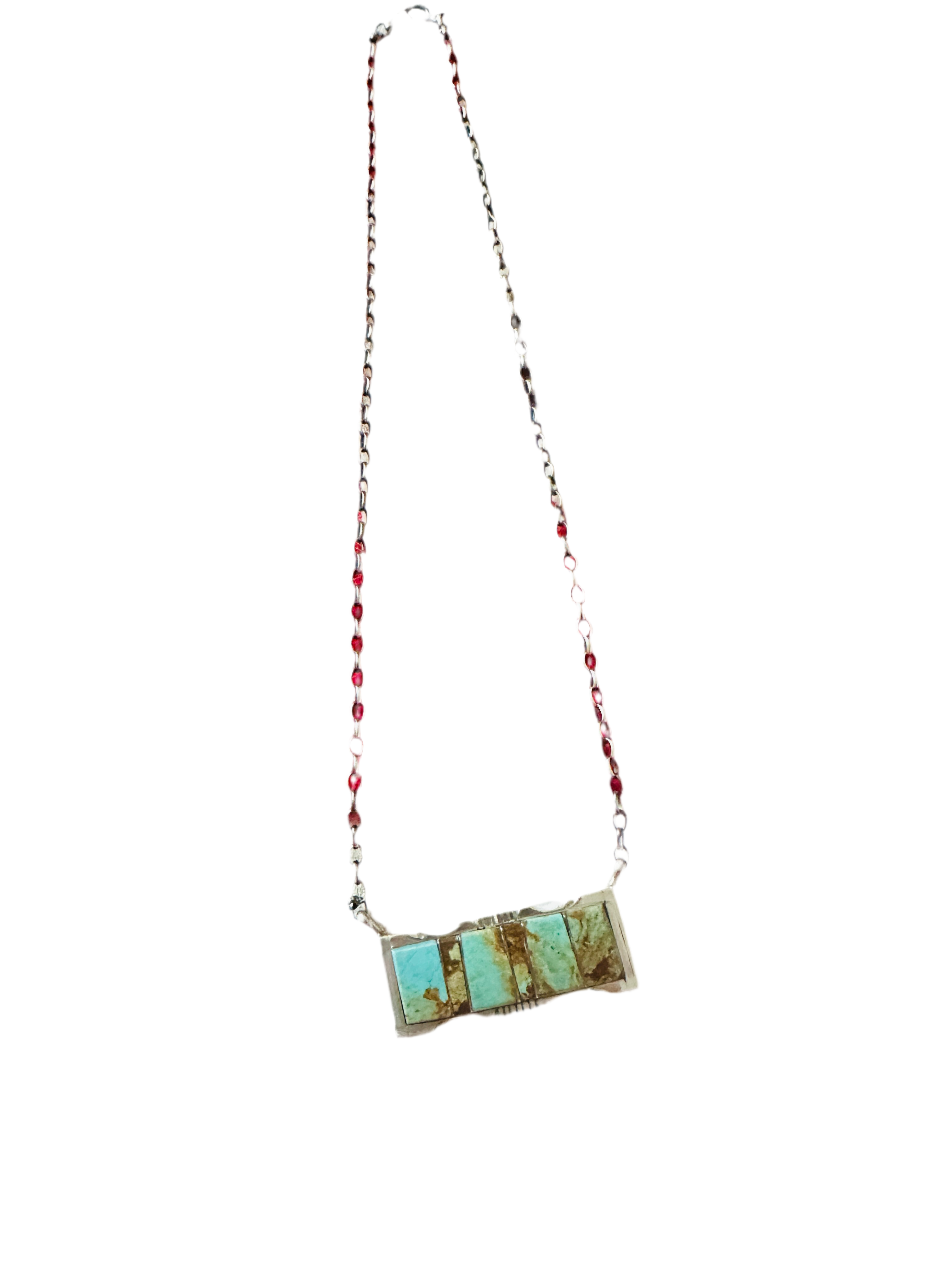 Navajo Turquoise & Sterling Silver Inlay Bar Necklace