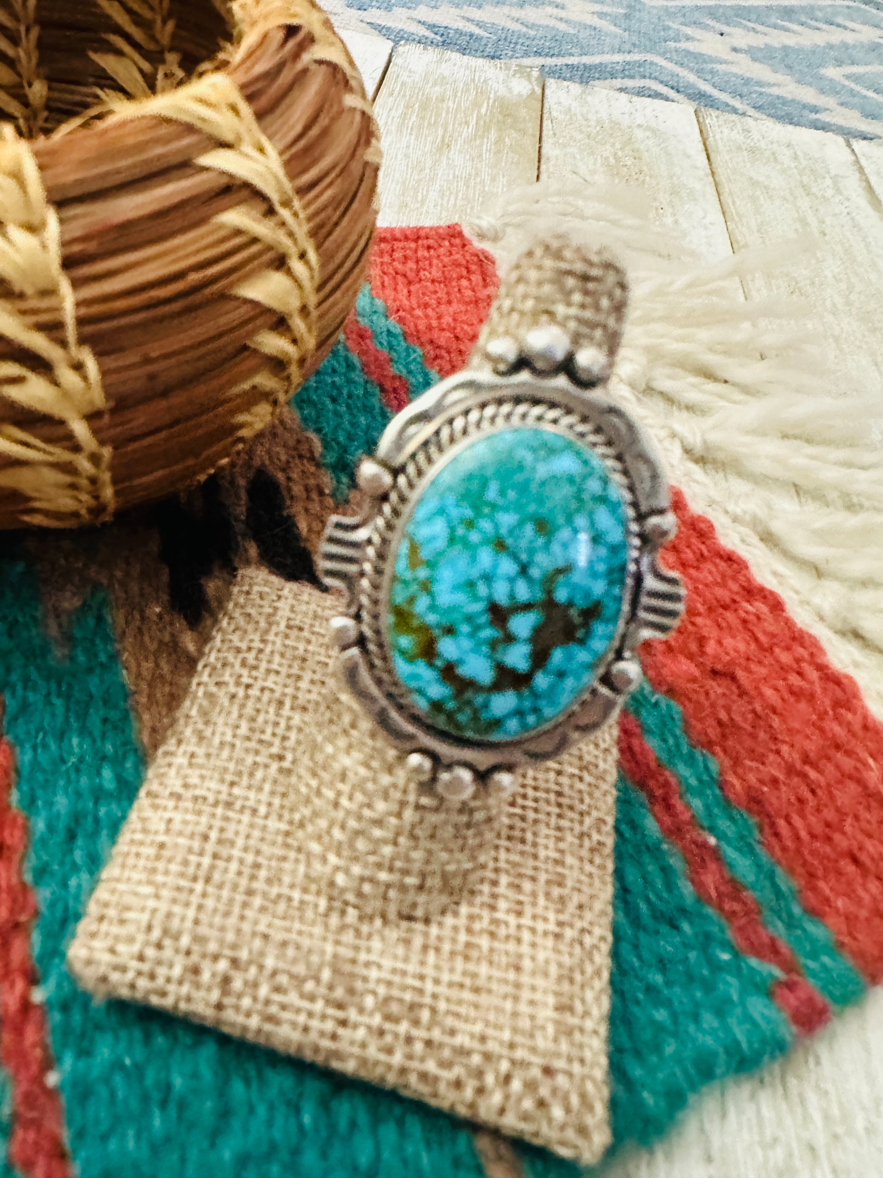 Handcrafted Kingman Web Turquoise & Sterling Silver Adjustable Ring