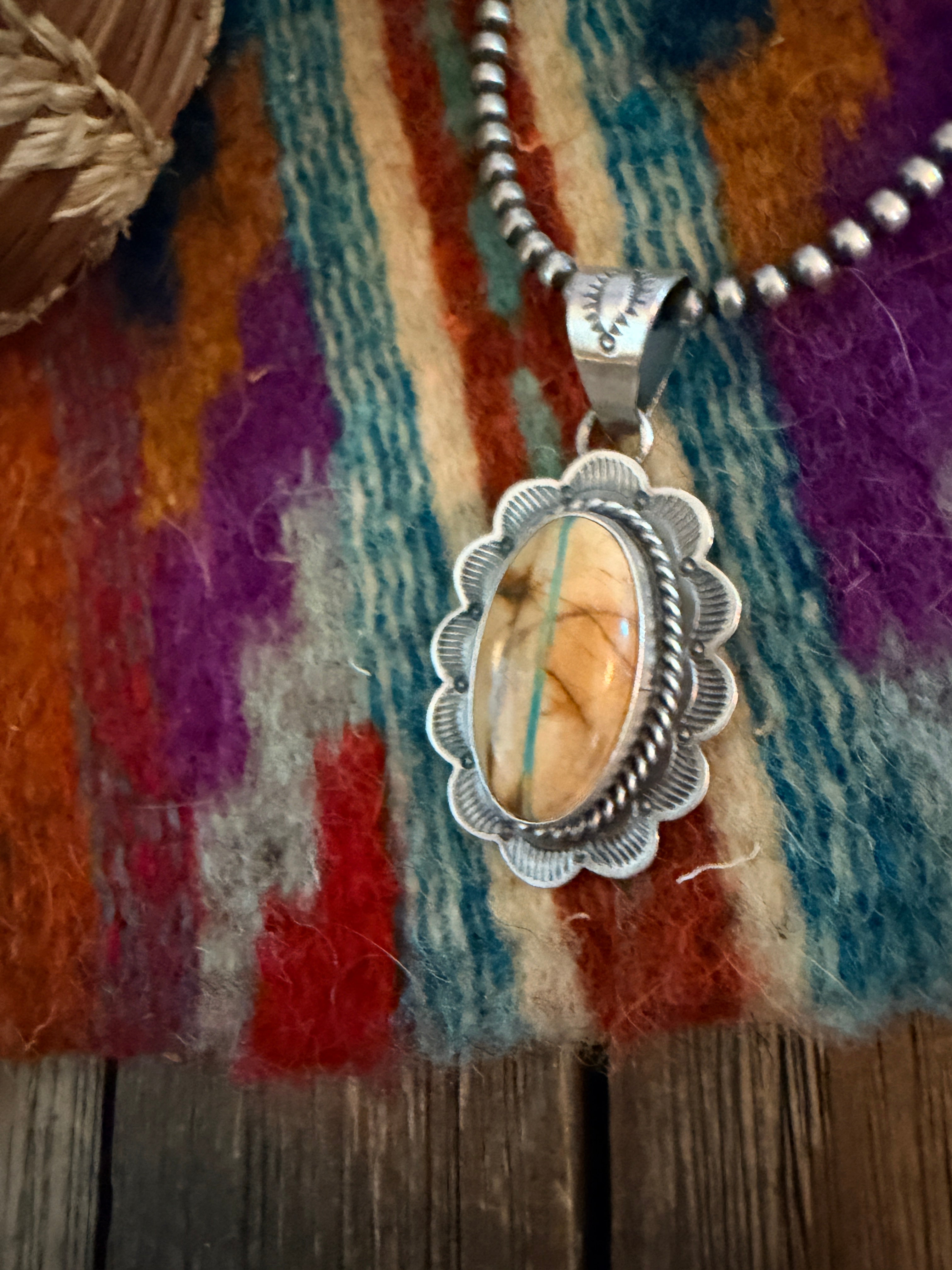Handcrafted Sterling Silver & Royston Ribbon Turquoise Pendant by David Skeets