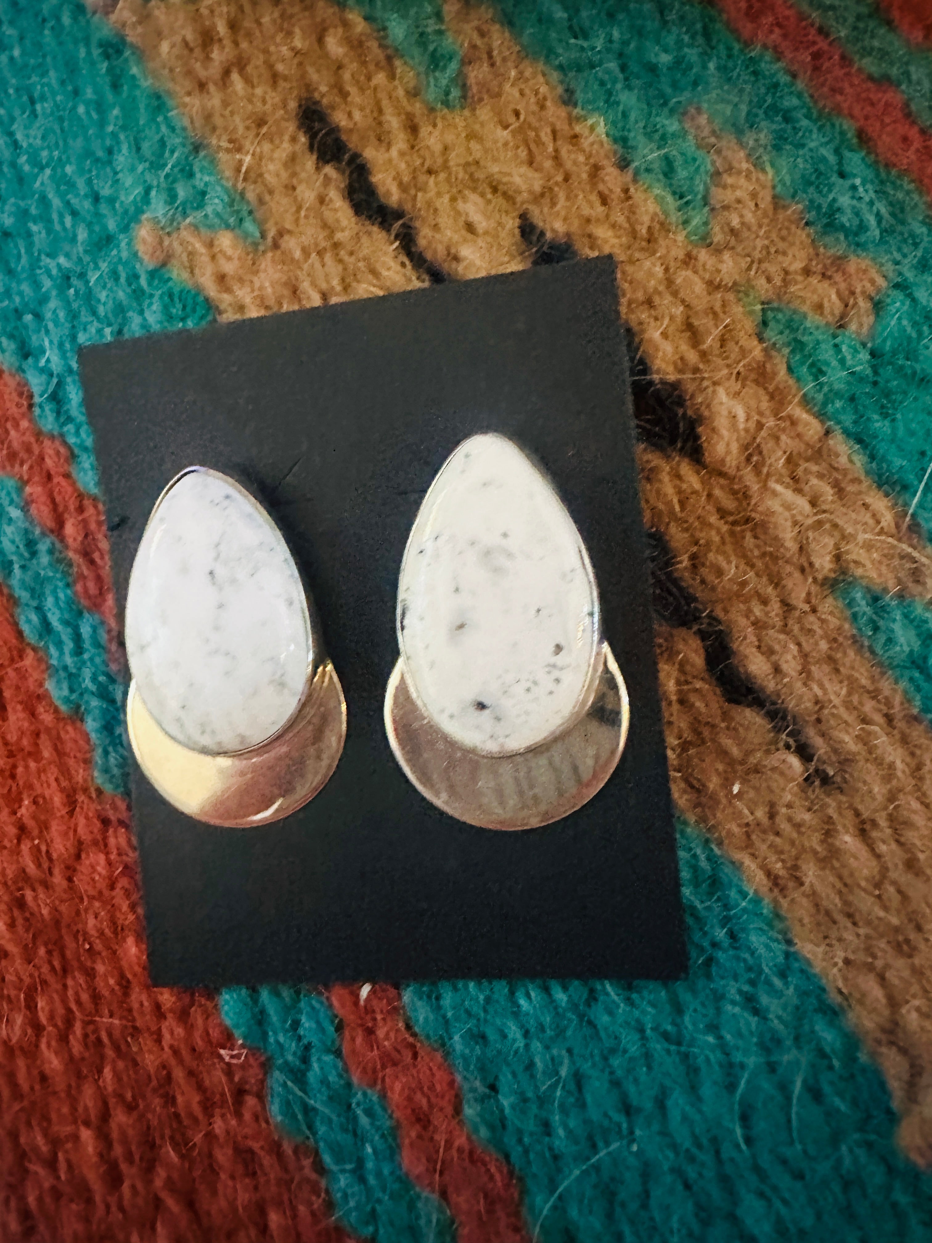 Navajo White Buffalo & Sterling Silver Post Earrings