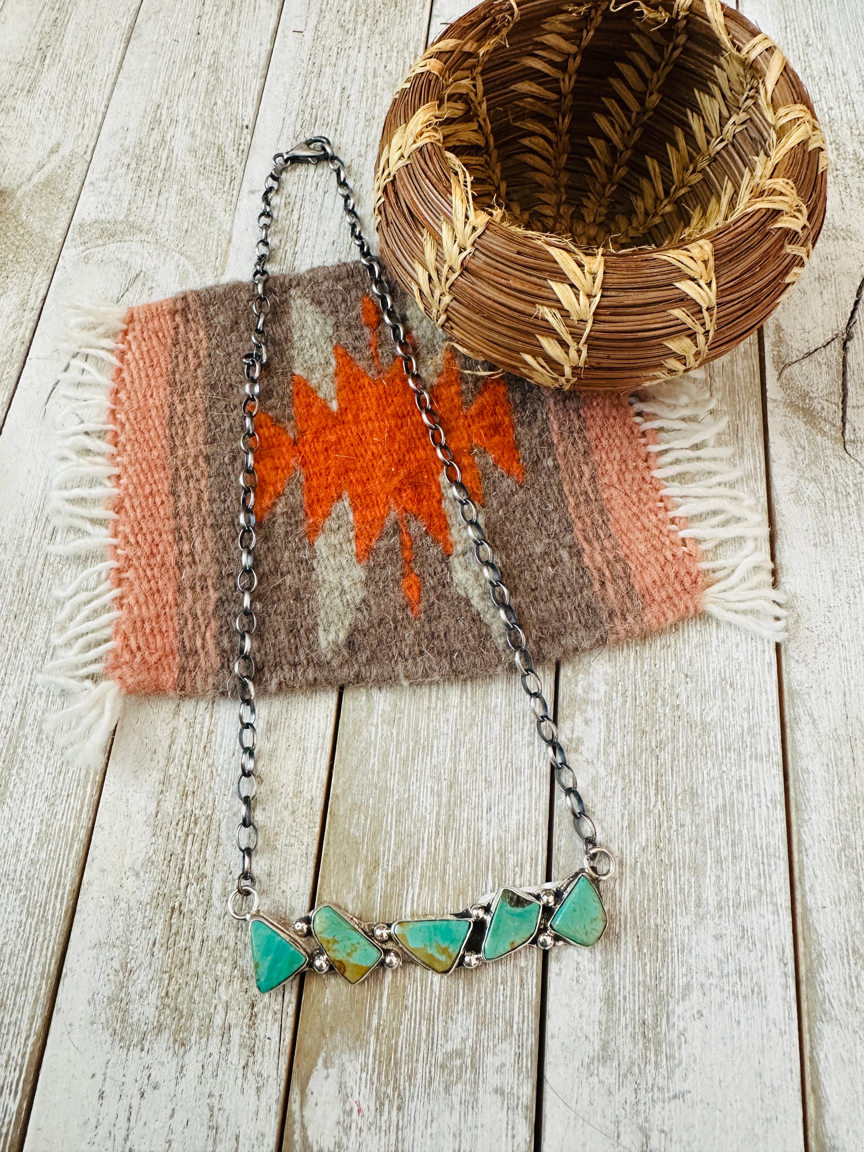 Handcrafted Sterling Silver & Royston Turquoise Bar Necklace by Jude Candelaria