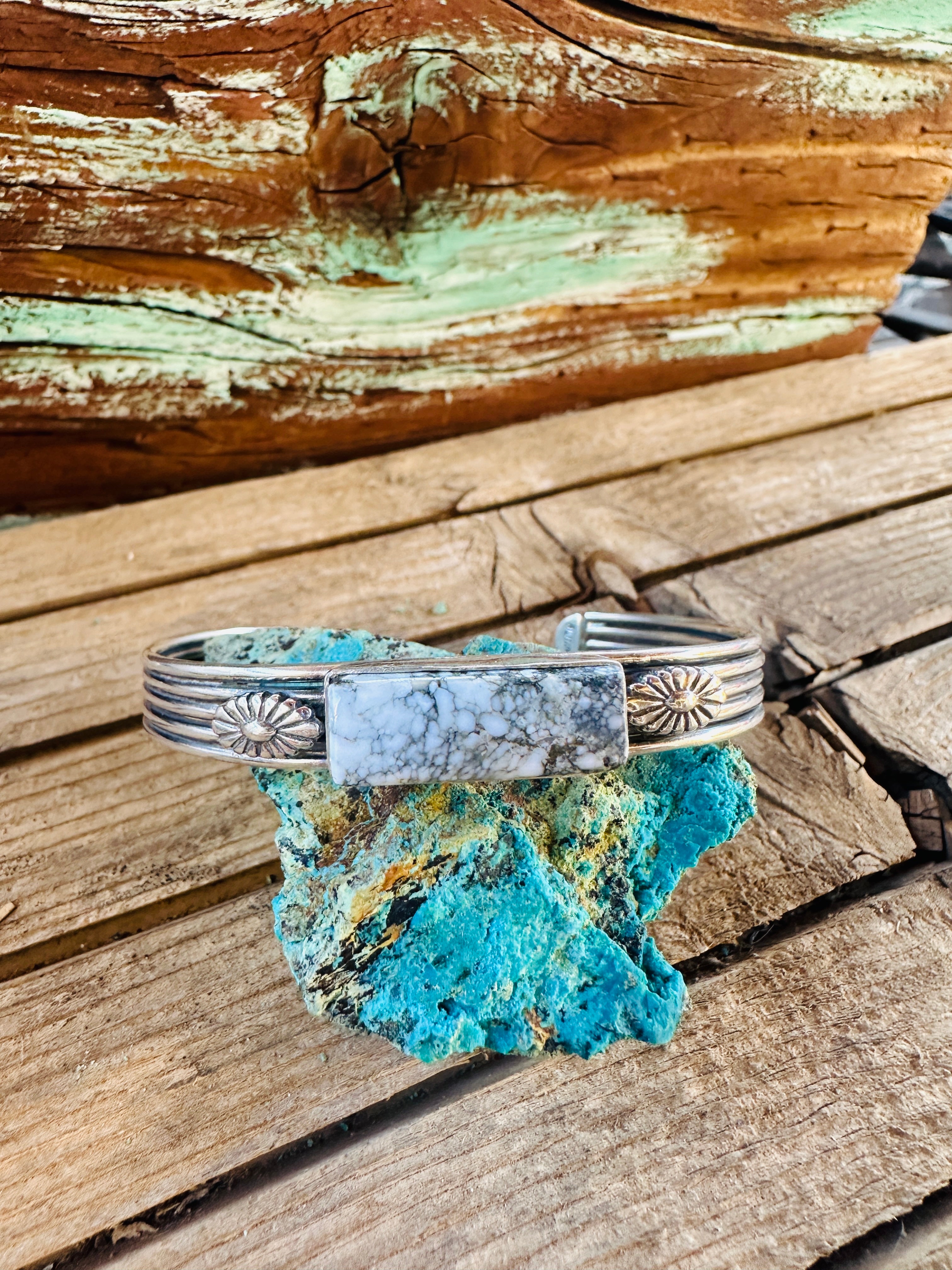 Handcrafted Sterling Silver & White Buffalo Cuff Bracelet