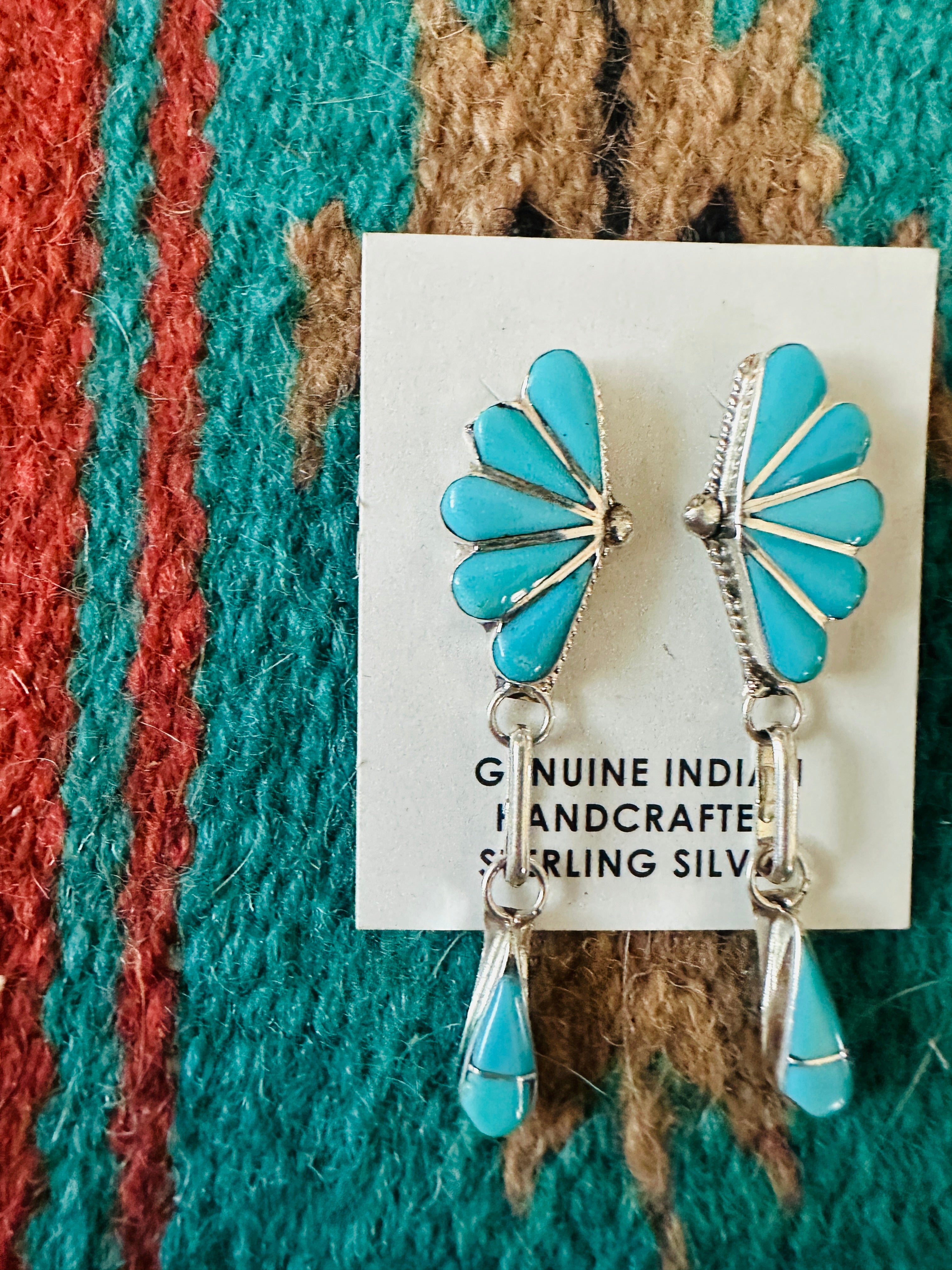 Handcrafted Sterling Silver & Turquoise Inlay Dangle Earrings