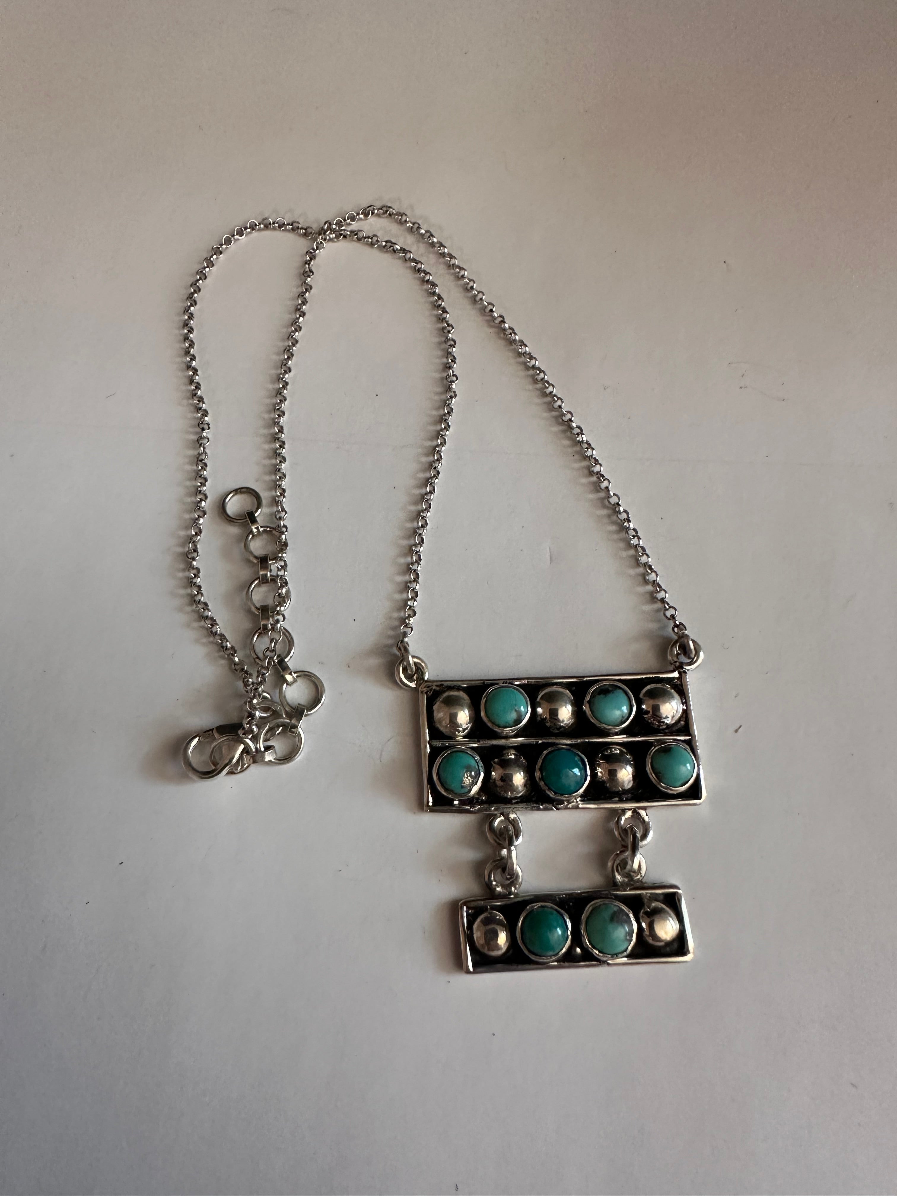 Handmade Turquoise & Sterling Silver Ball Bar Necklace