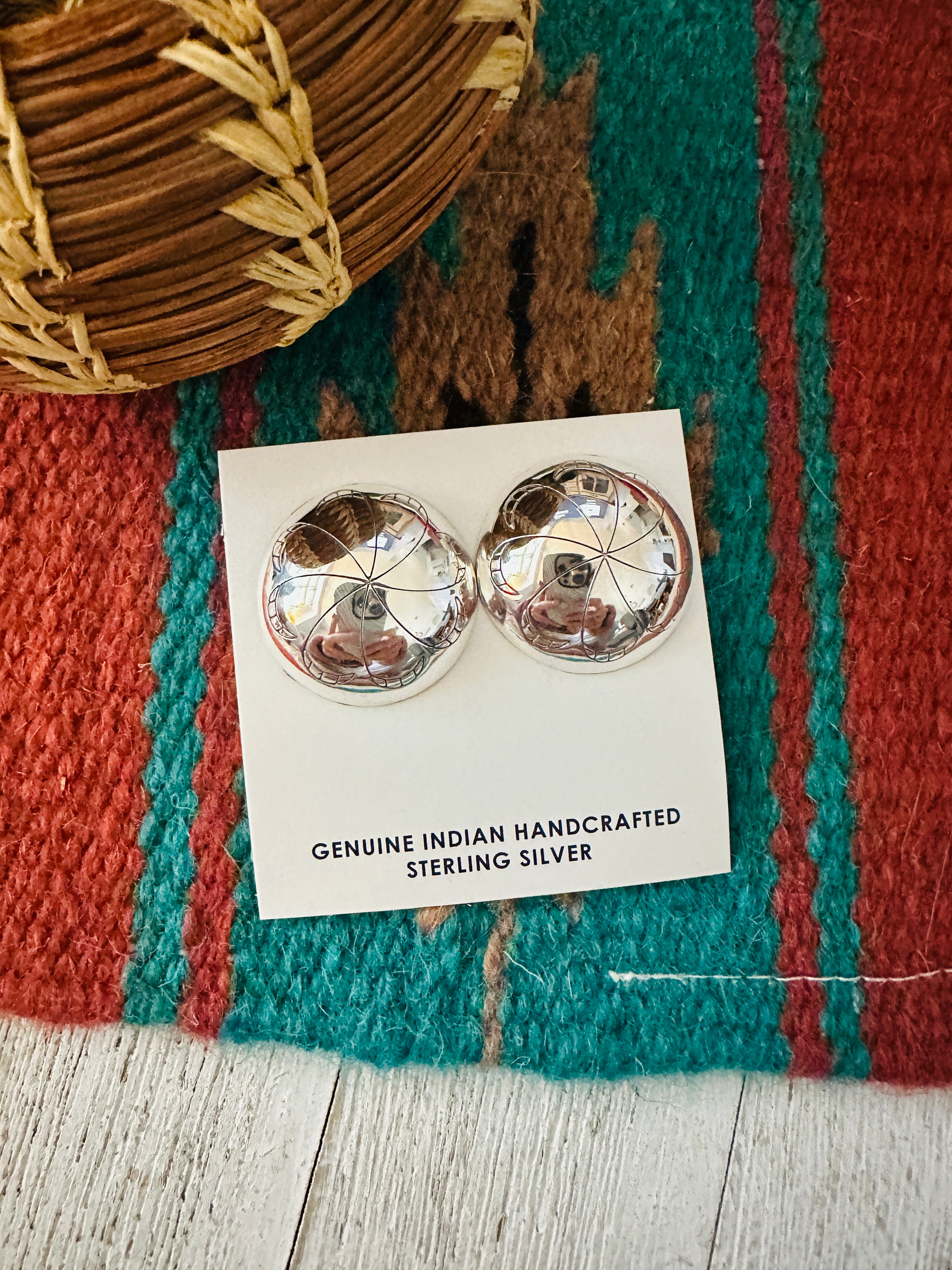 Navajo Hand Stamped Sterling Silver Concho Post Earrings