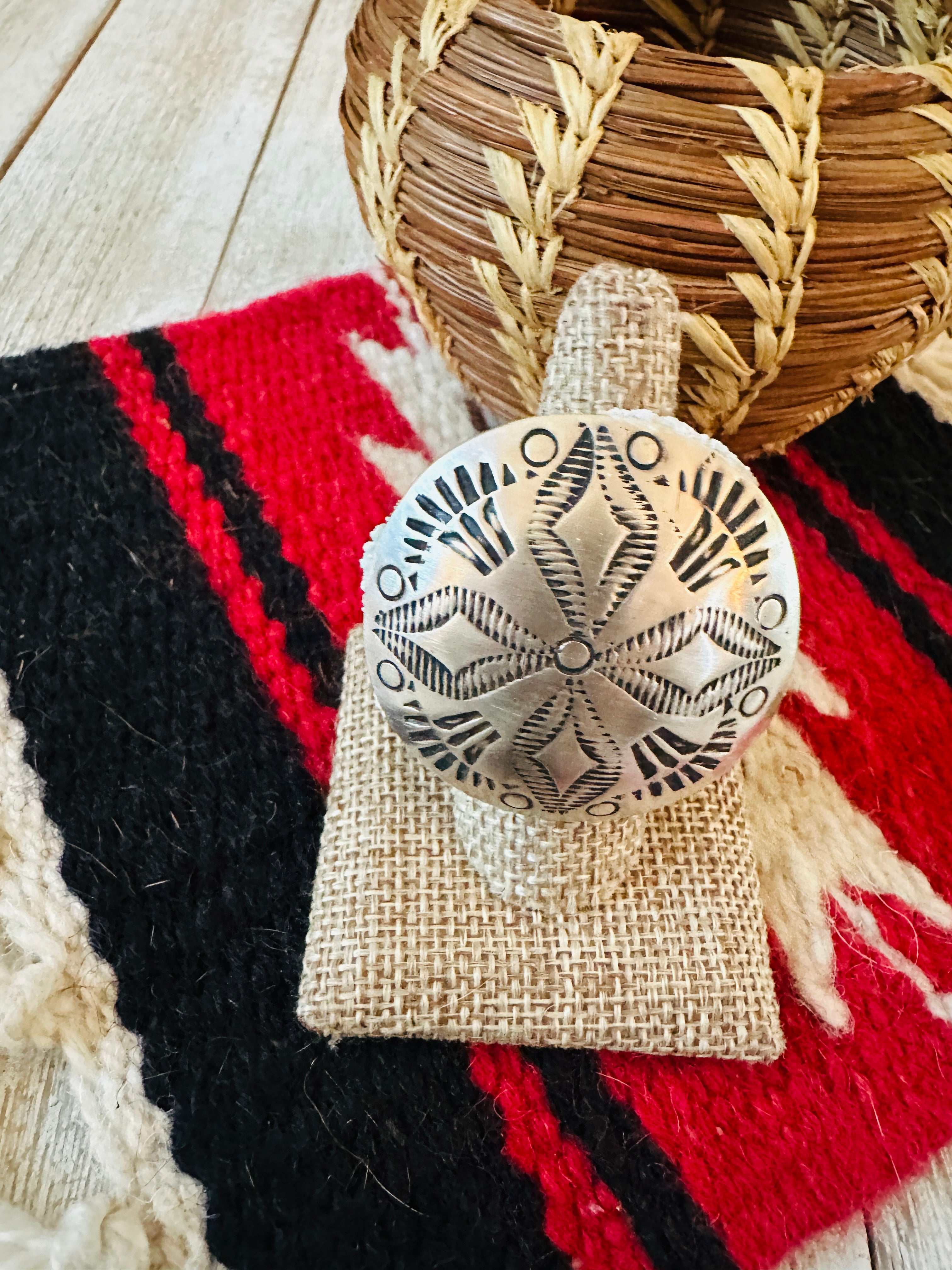 Handcrafted Sterling Silver Adjustable Concho Ring by Leander Tahe