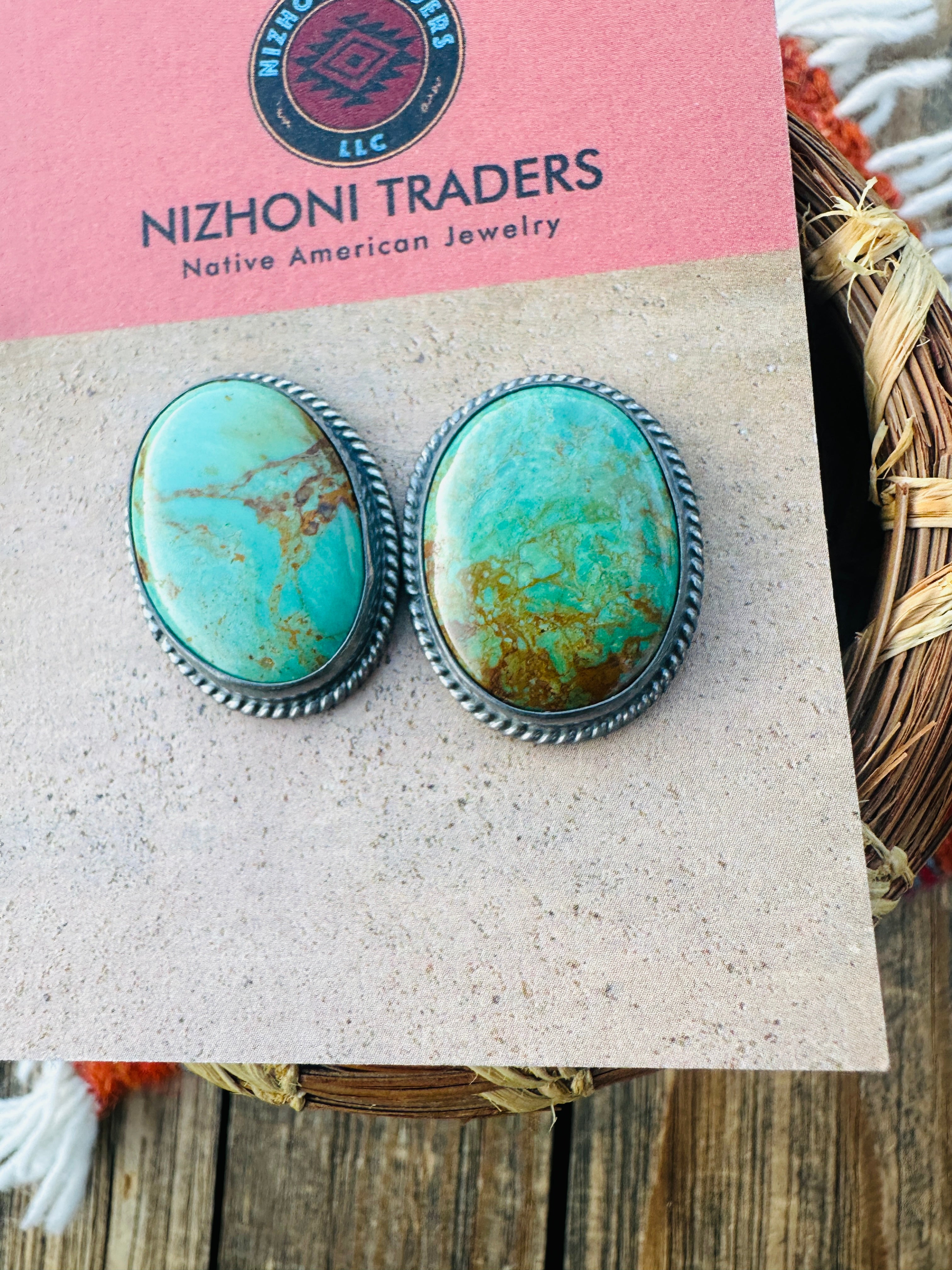 Handcrafted Sterling Silver & Royston Turquoise Post Earrings