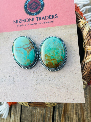 Handcrafted Sterling Silver & Royston Turquoise Post Earrings