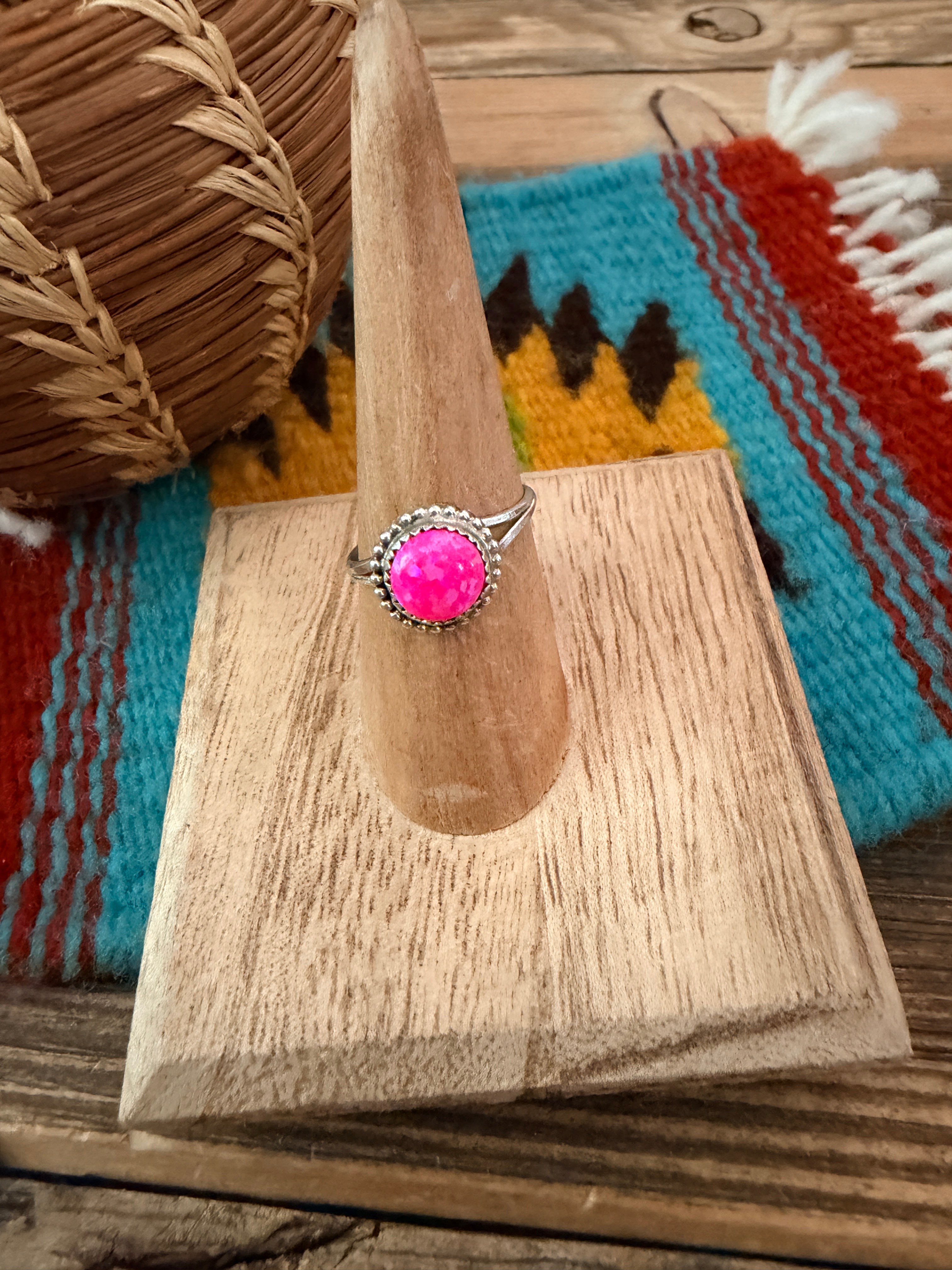 Handcrafted Pink Opal & Sterling Silver Ring