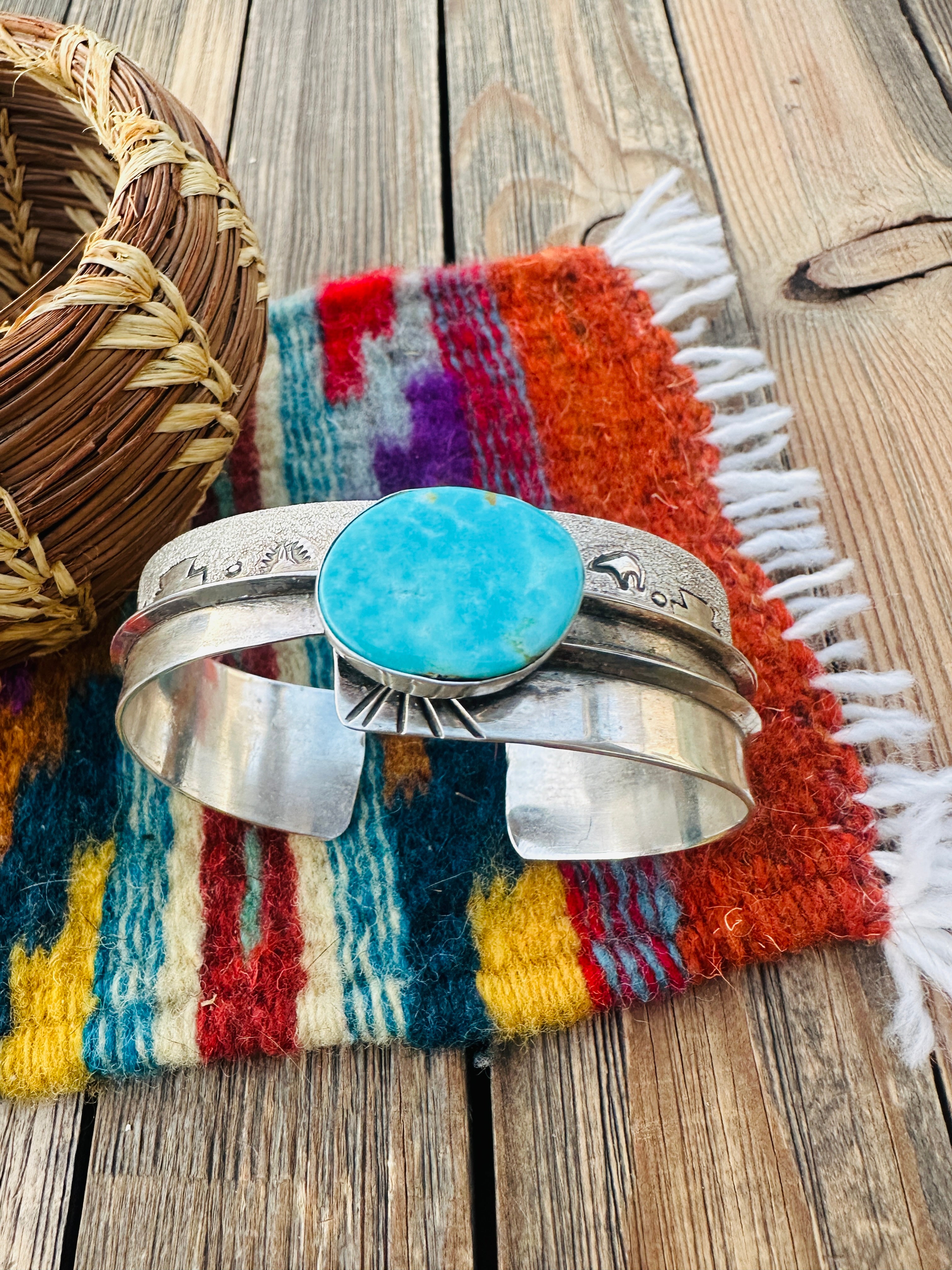 Handcrafted Old Pawn Sterling Silver & Turquoise Cuff Bracelet