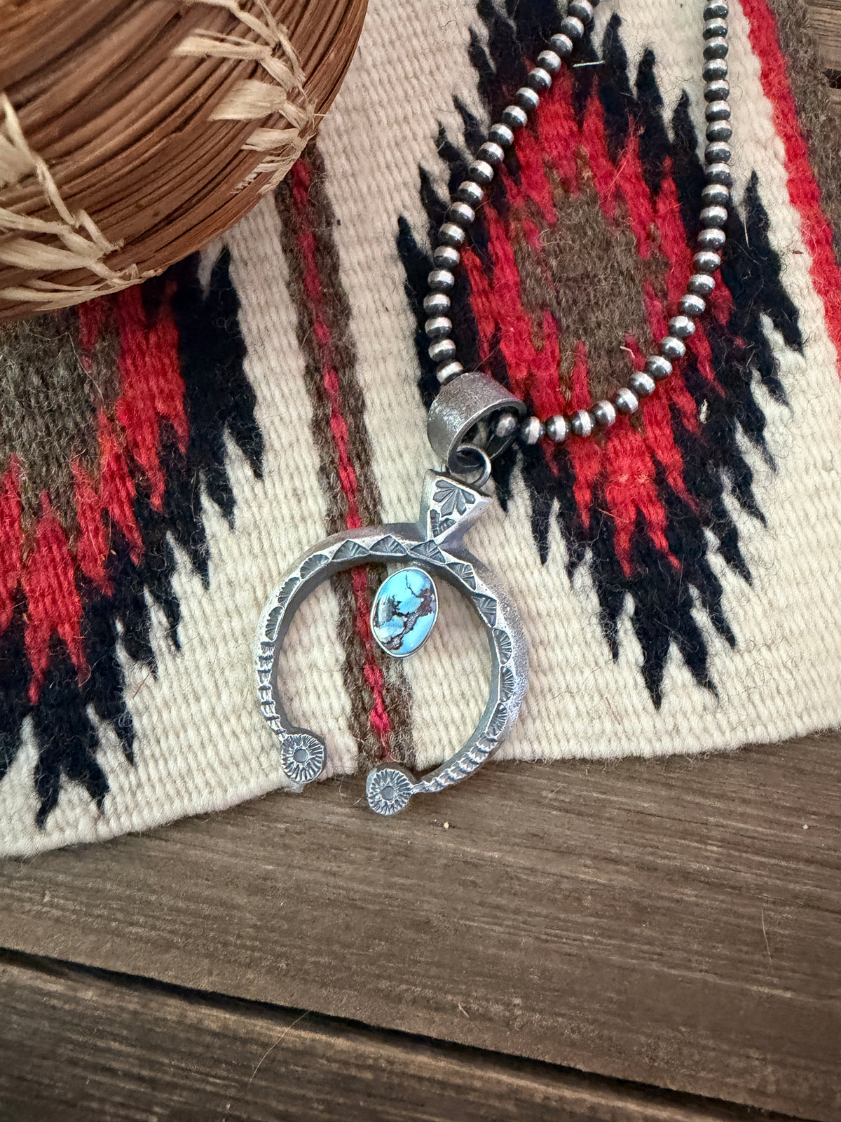 Handcrafted Sterling Silver & Golden Hills Turquoise Naja Pendant by Kevin Billah