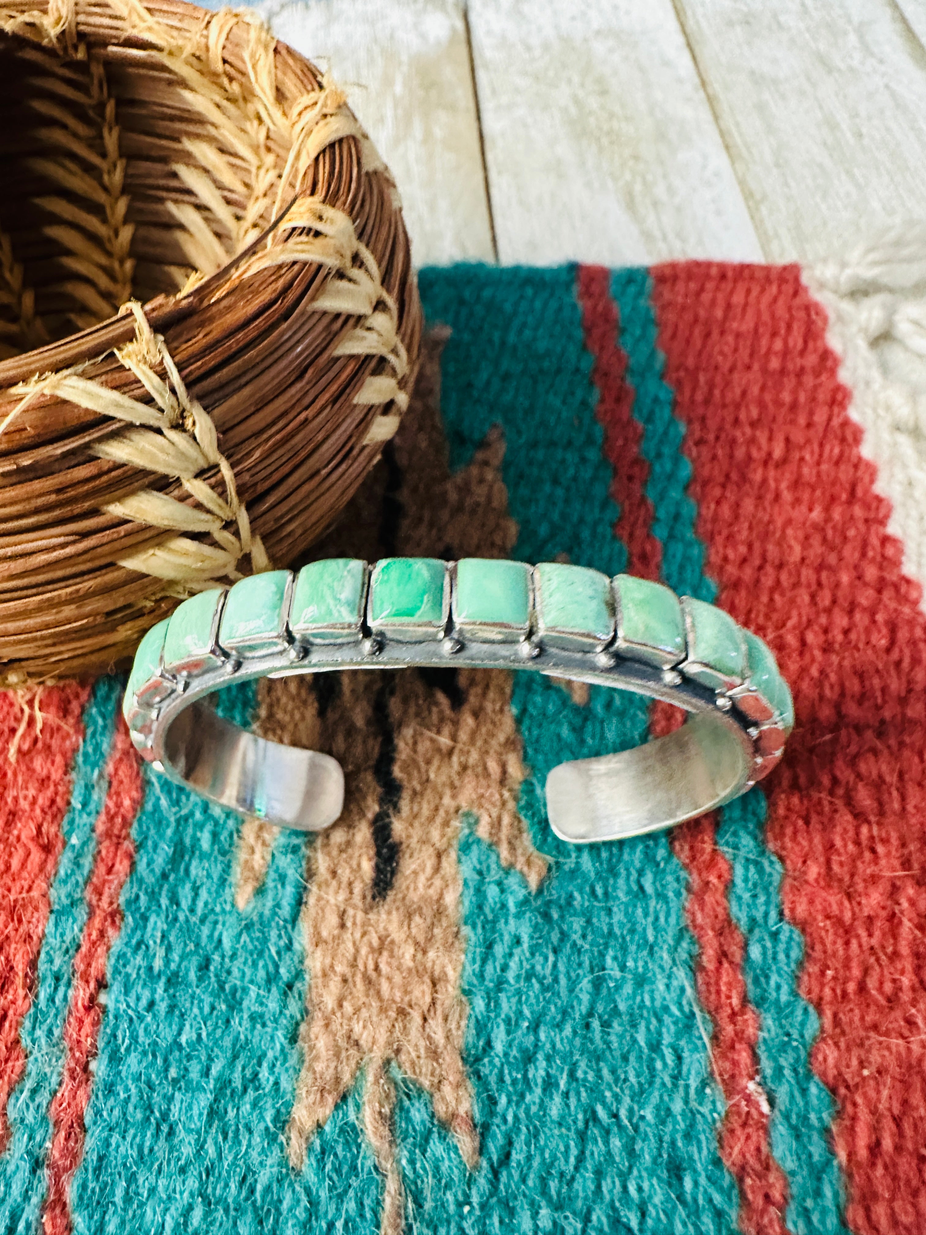 Handcrafted Sterling Silver and Turquoise Cuff Bracelet by Federico Jimenez