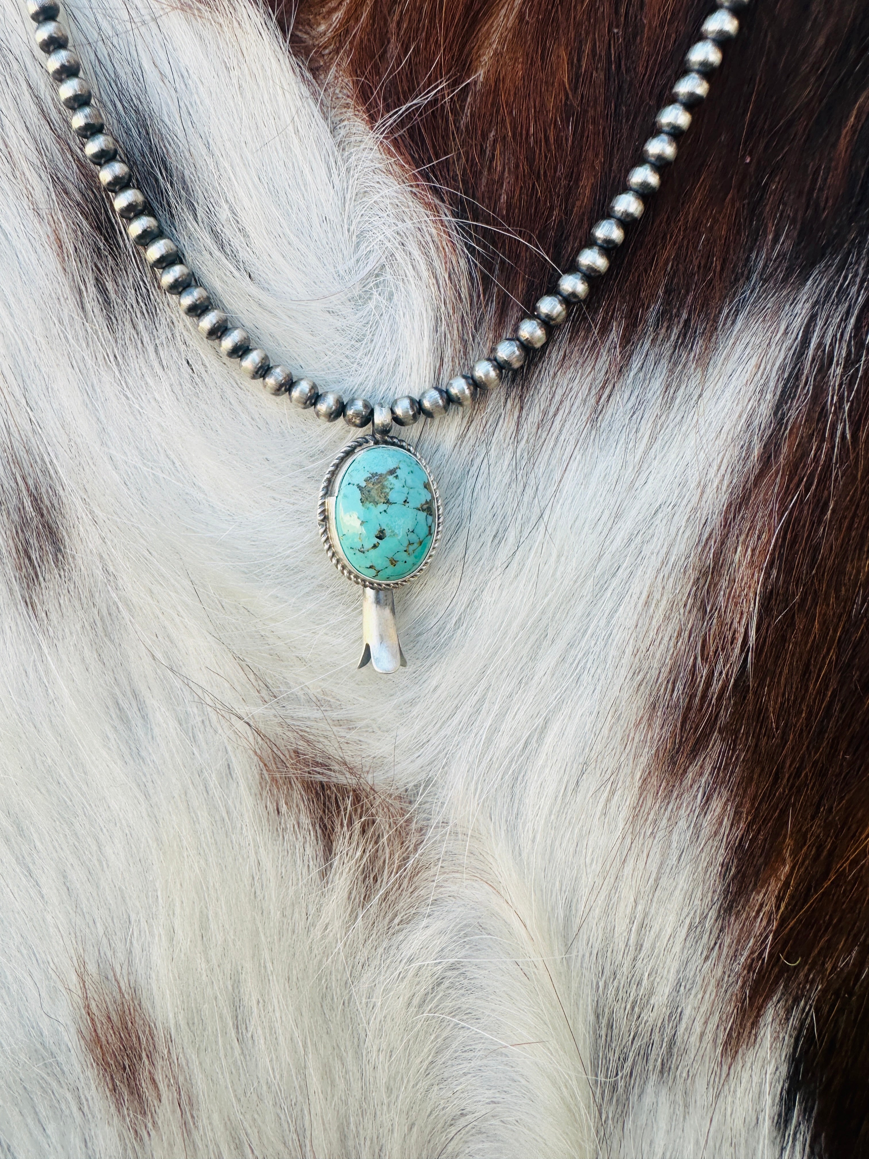 Handcrafted Turquoise & Sterling Silver Beaded Blossom Necklace