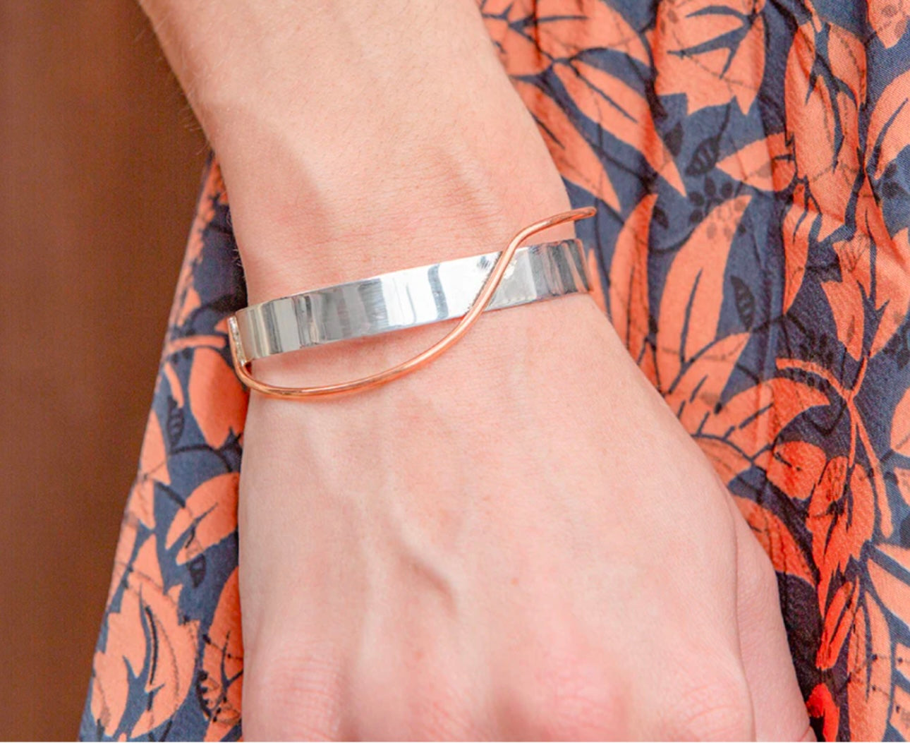 Sterling Silver Cuff with Copper Ribbon