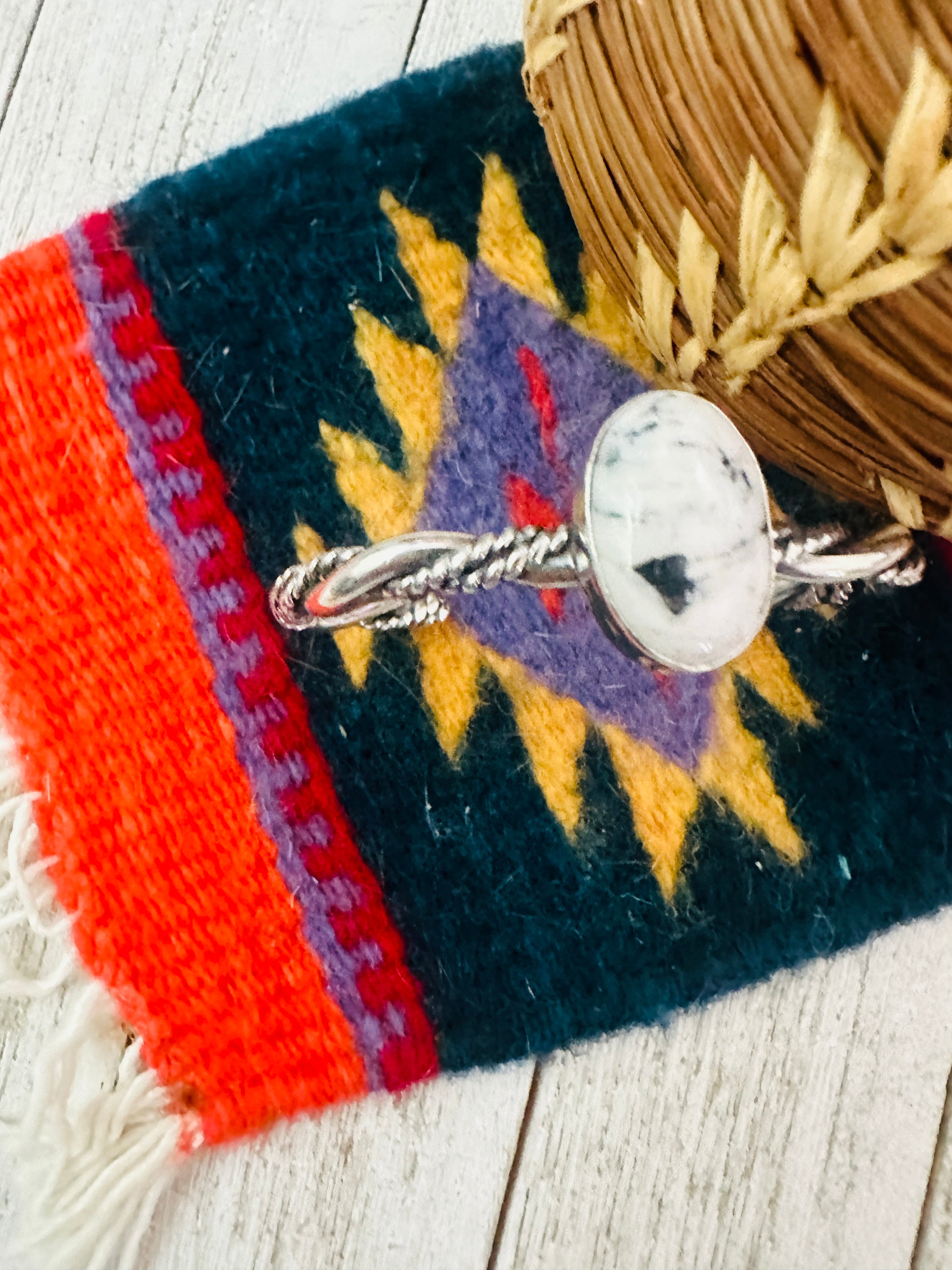 Navajo White Buffalo & Sterling Silver Cuff Bracelet