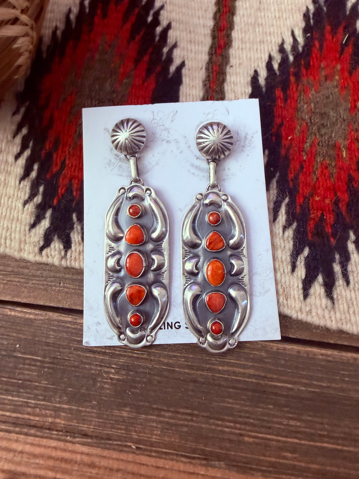 Handcrafted Spiny Oyster & Sterling Silver Dangle Earrings by Jeff James Jr
