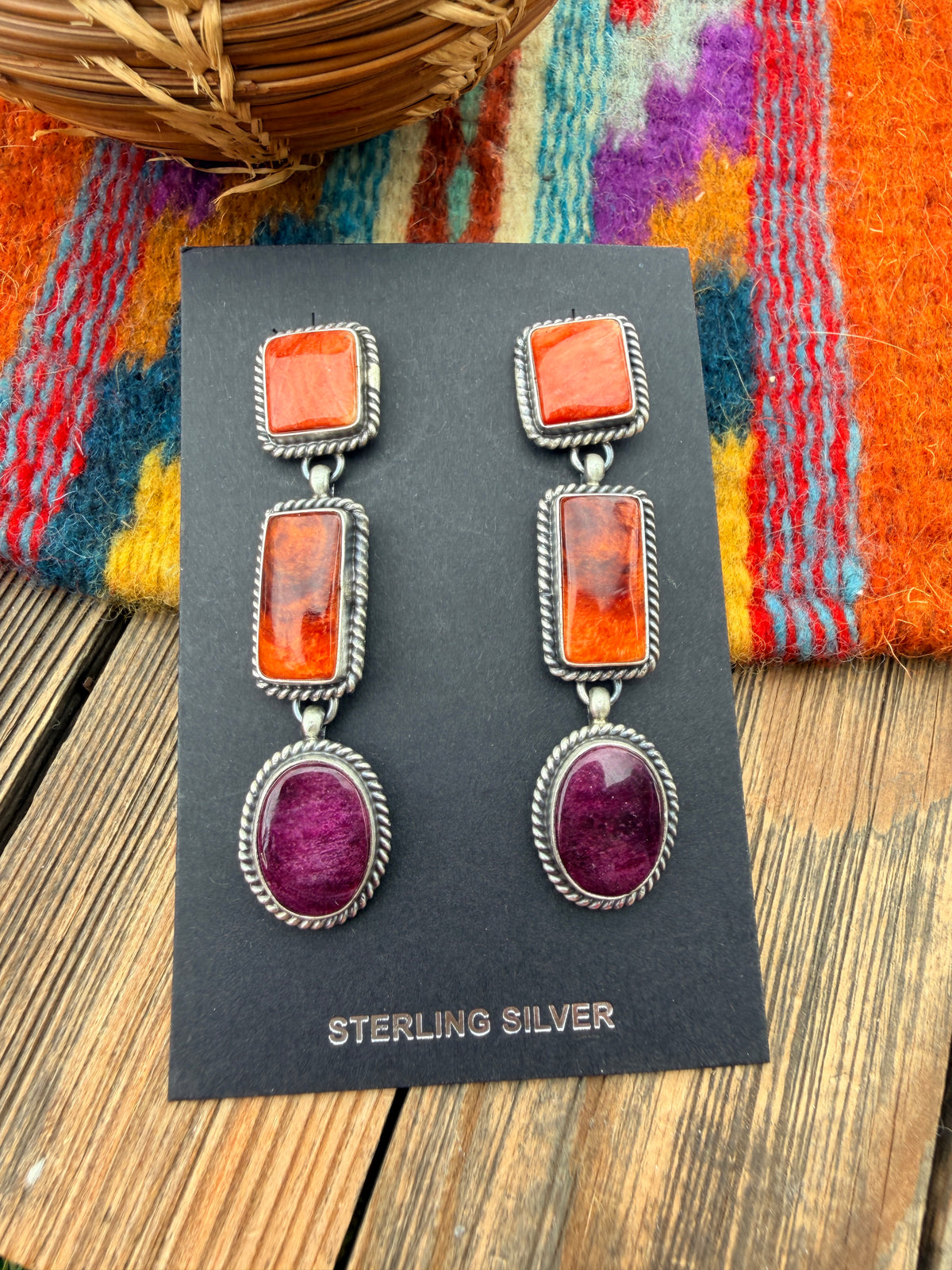Handcrafted Spiny Oyster and Sterling Silver Dangle Earrings by Kevin Billah