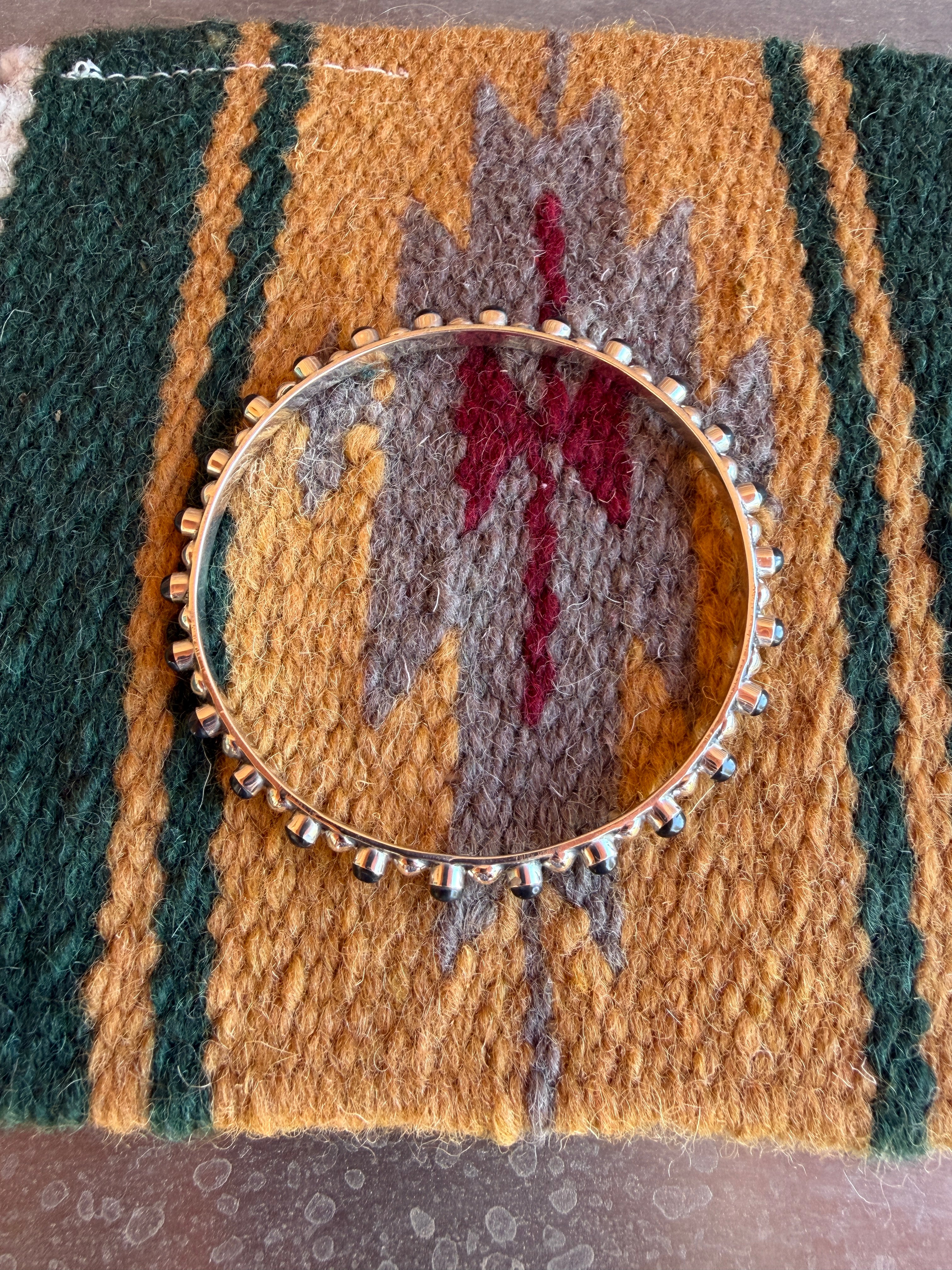Handmade Onyx & Sterling Silver Bangle Bracelet