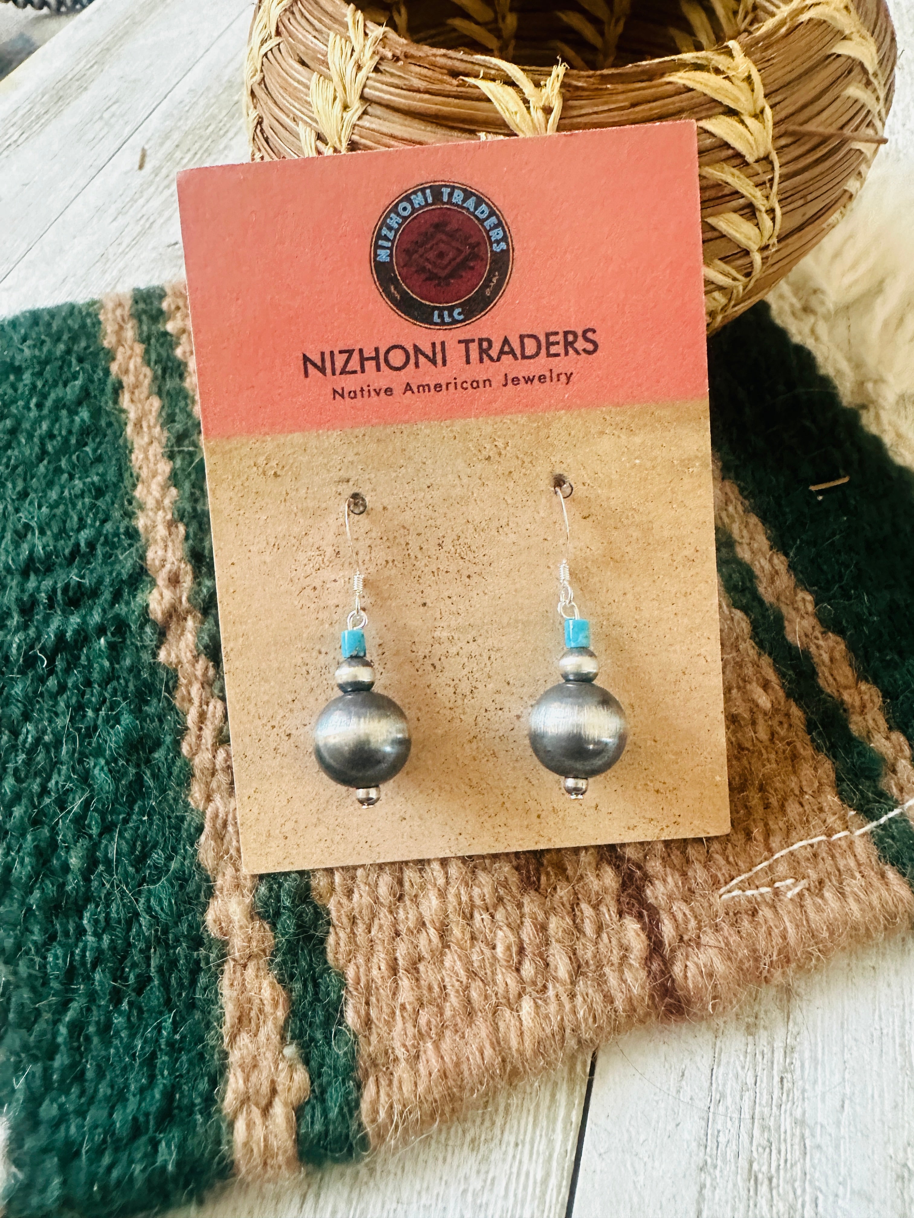 Navajo Turquoise & Sterling Silver Pearl Dangle Earrings