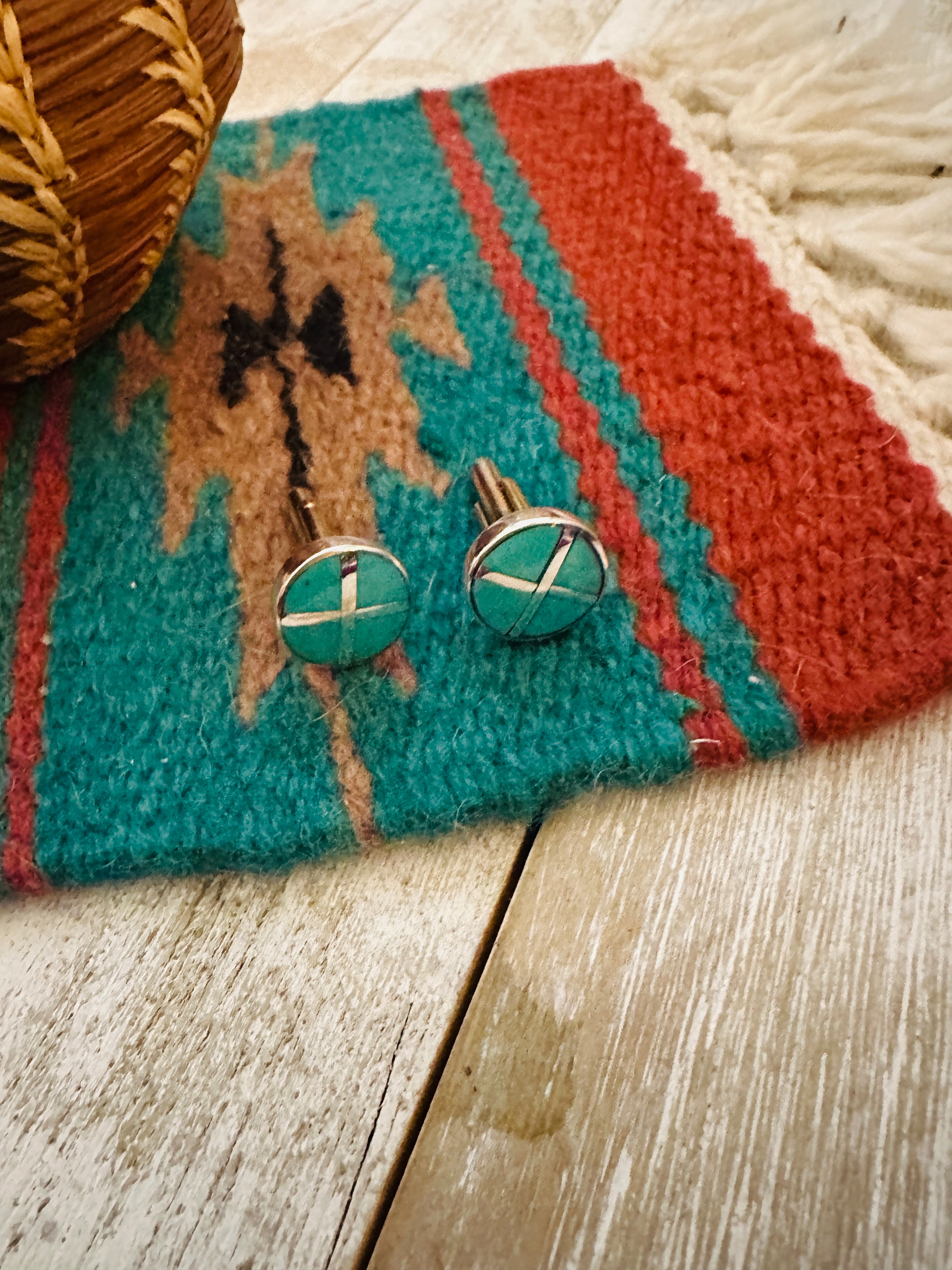 Navajo Sterling Silver & Turquoise Inlay Cuff Links