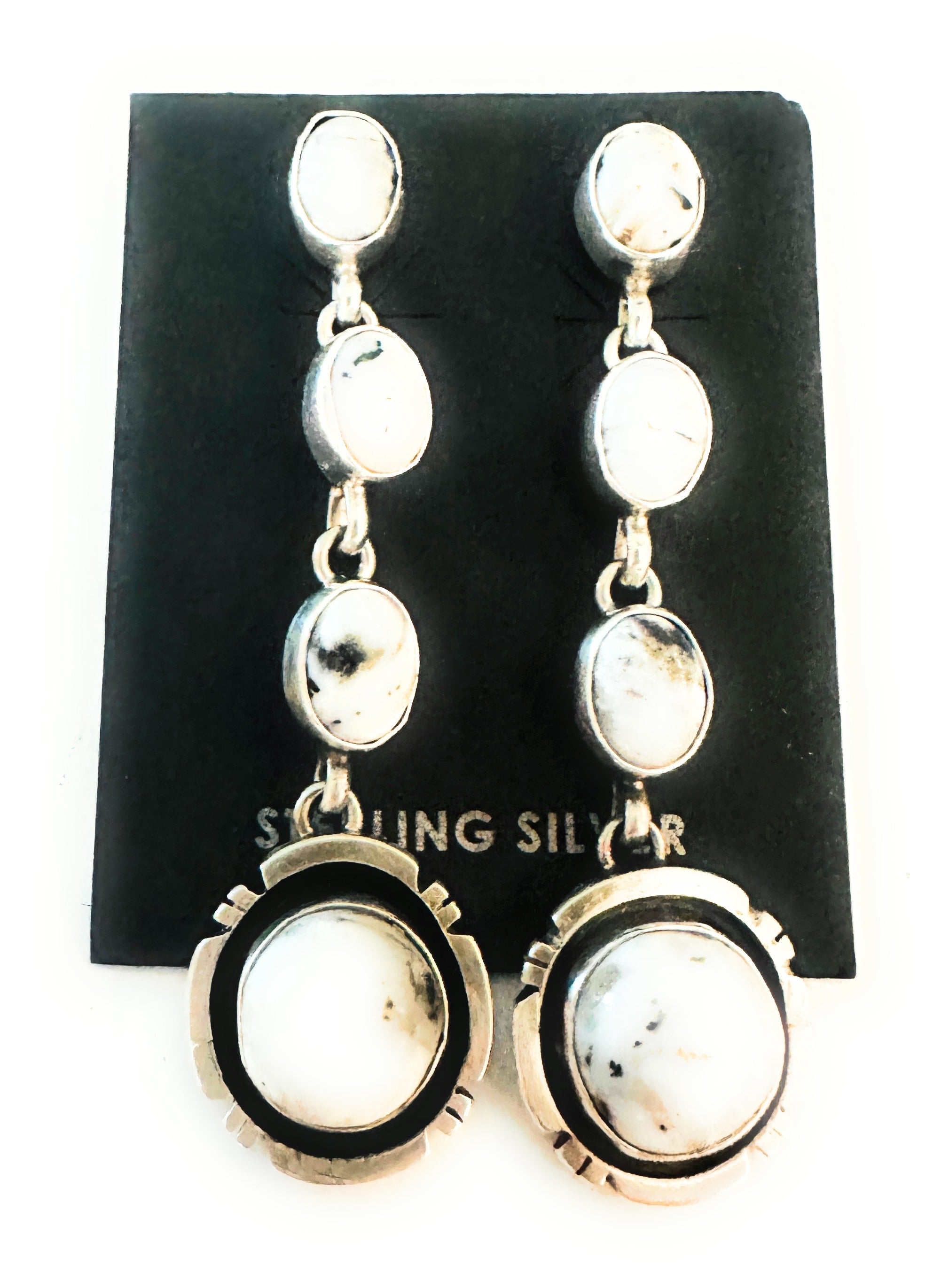 Navajo White Buffalo & Sterling Silver Dangle Earrings